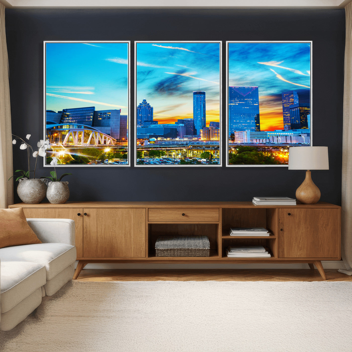 23097797-MGV-CV-36X24 - Atlanta Skyline Wall Art Canvas Print, Atlanta Downtown Night Cityscape Print for Modern Urban Wall Decor