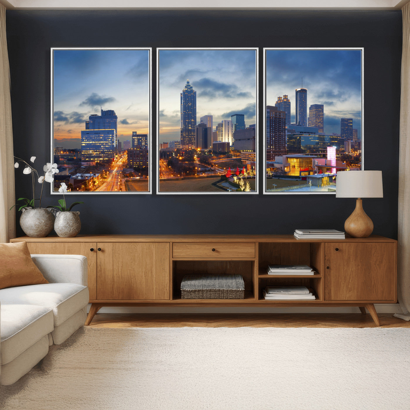 18461309-MGV-CV-36X24 - Atlanta Skyline Wall Art Canvas Print, Atlanta Downtown Night Cityscape Print for Modern Urban Wall Decor