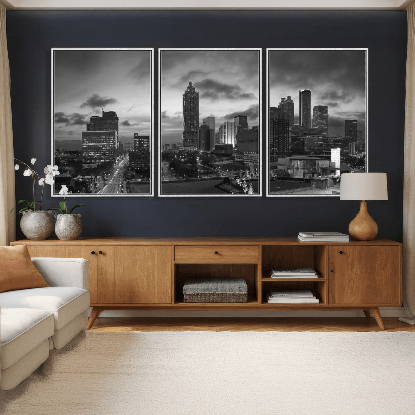 91959506-MGV-CV-36X24 - Atlanta Skyline Wall Art Canvas Print, Atlanta Downtown Night Cityscape Print for Modern Urban Wall Decor