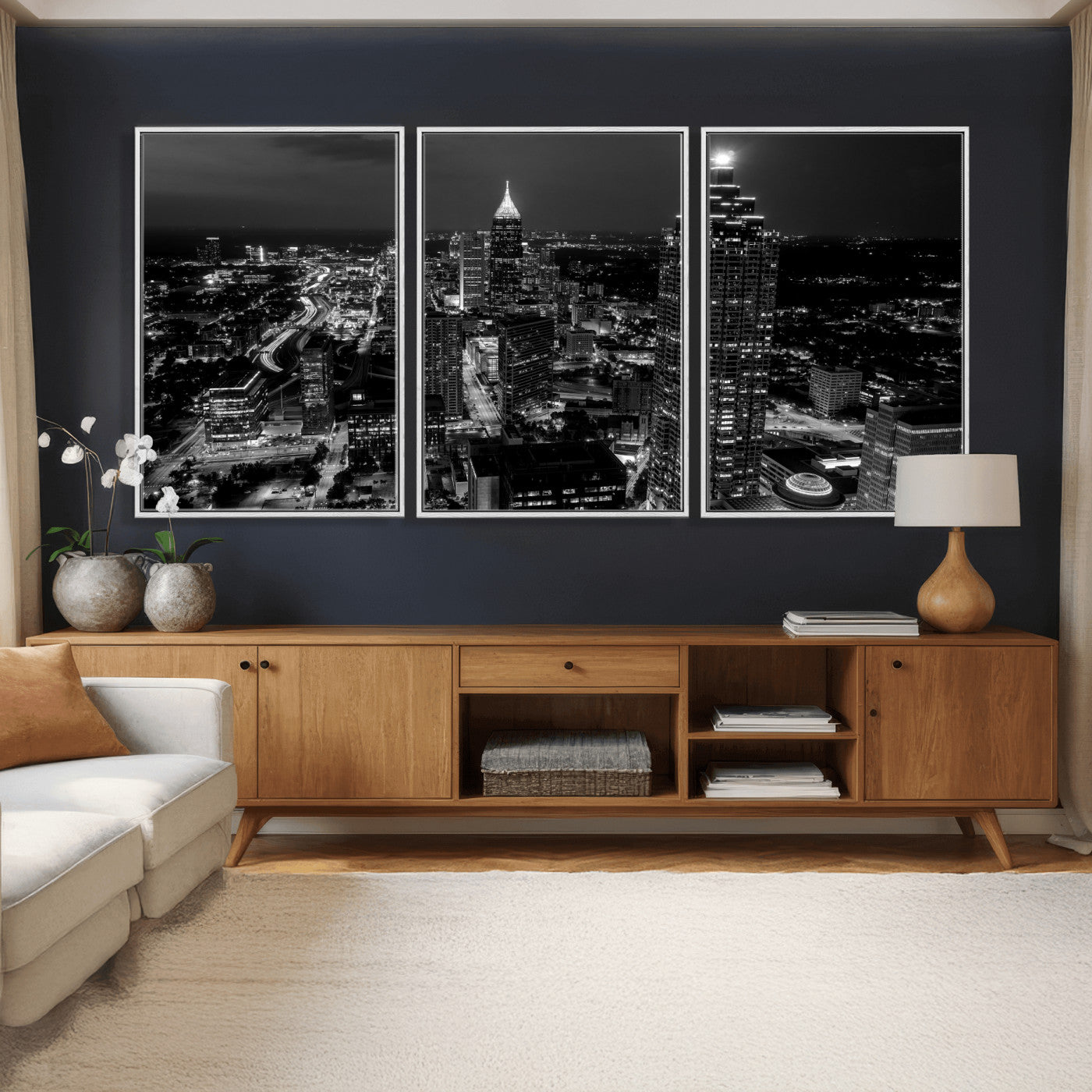 56773510-MGV-CV-36X24 - Atlanta Skyline Wall Art Canvas Print, Atlanta Downtown Night Cityscape Print for Modern Urban Wall Decor