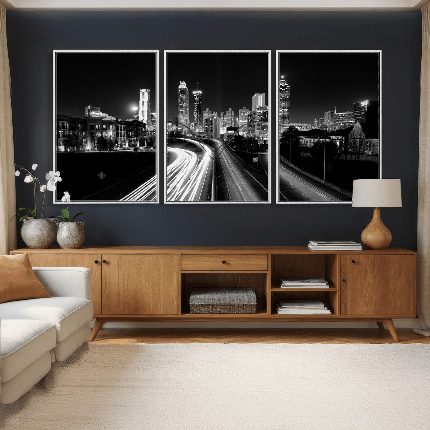 80330064-MGV-CV-36X24 - Atlanta Skyline Wall Art Canvas Print, Atlanta Downtown Night Cityscape Print for Modern Urban Wall Decor