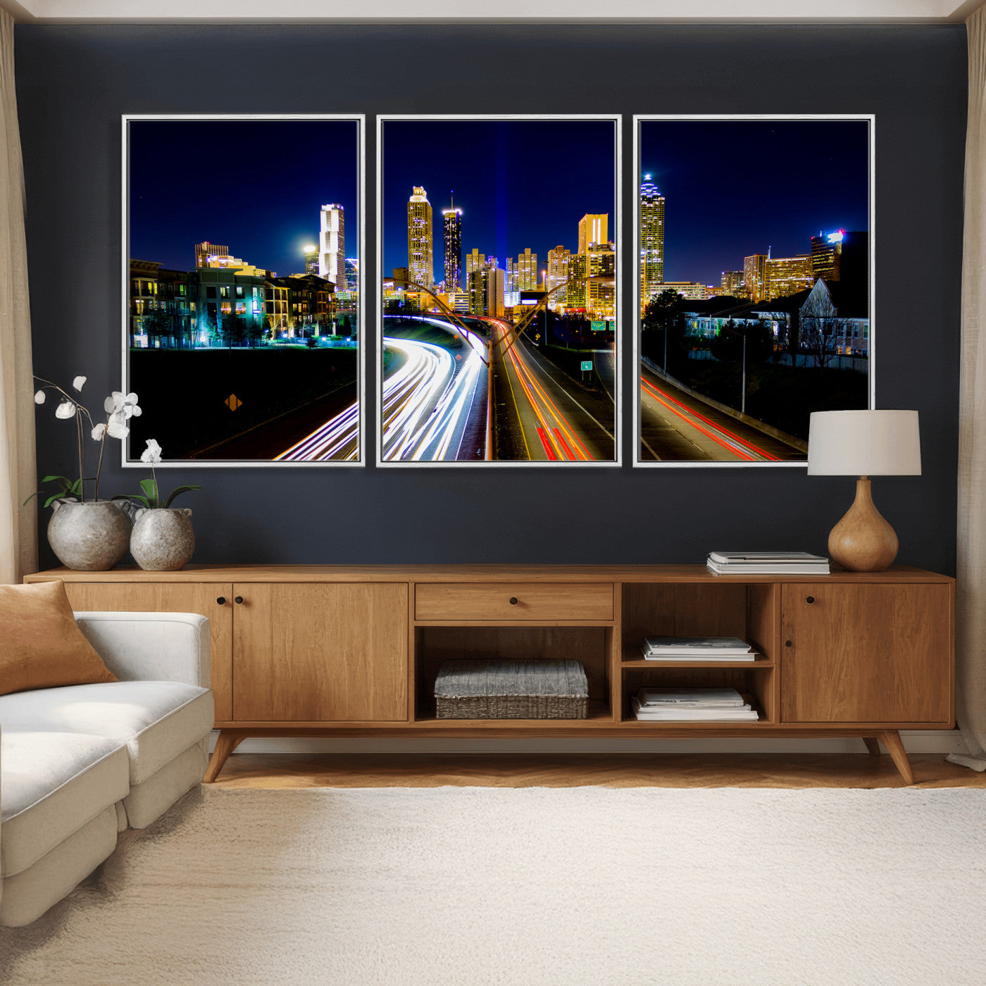 12967464-MGV-CV-36X24 - Atlanta Skyline Wall Art Canvas Print, Atlanta Downtown Night Cityscape Print for Modern Urban Wall Decor