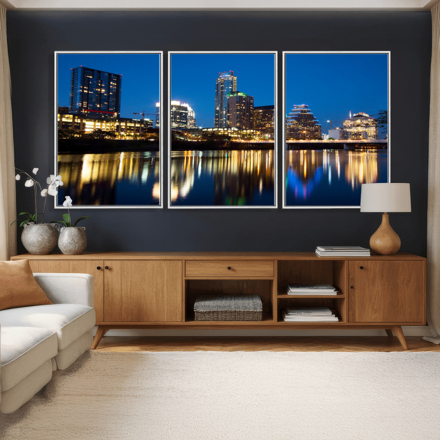 21916206-MGV-CV-36X24 - Austin Skyline Wall Art Canvas Print, Austin Downtown Night Cityscape Print for Modern Urban Wall Decor