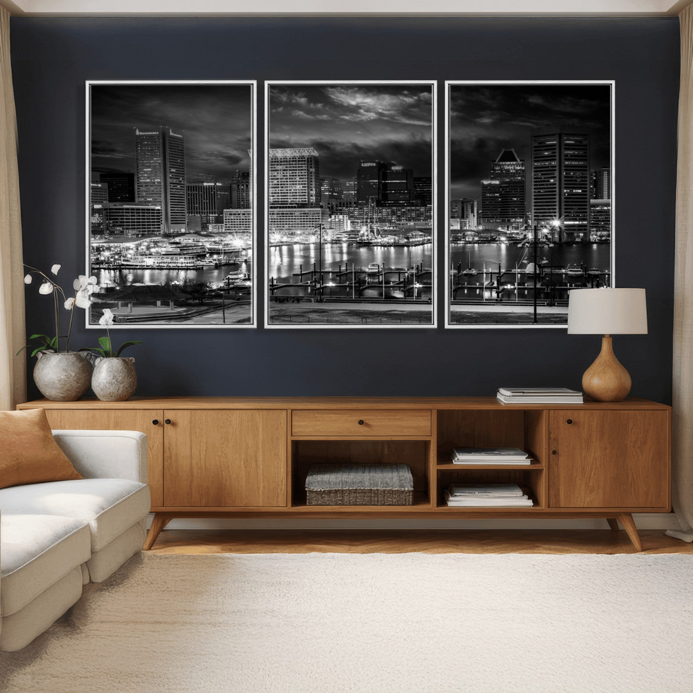 79755655-MGV-CV-36X24 - Baltimore Skyline Wall Art Canvas Print, Baltimore Downtown Night Cityscape Print for Modern Urban Wall Decor