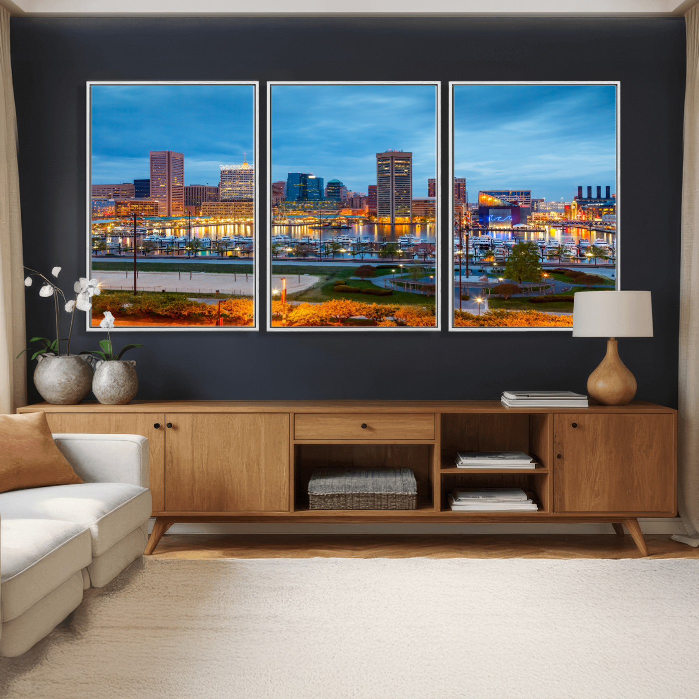 78635089-MGV-CV-36X24 - Baltimore Skyline Wall Art Canvas Print, Baltimore Downtown Night Cityscape Print for Modern Urban Wall Decor