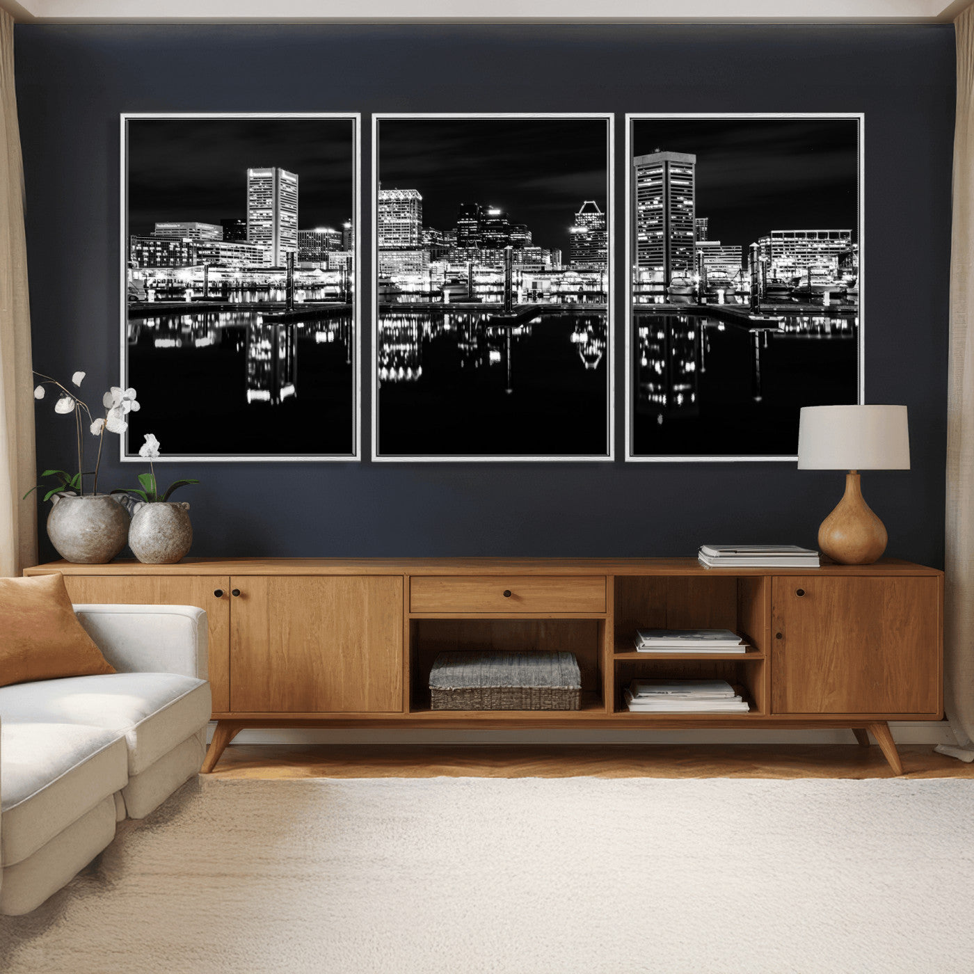 69187681-MGV-CV-36X24 - Baltimore Skyline Wall Art Canvas Print, Baltimore Downtown Night Cityscape Print for Modern Urban Wall Decor
