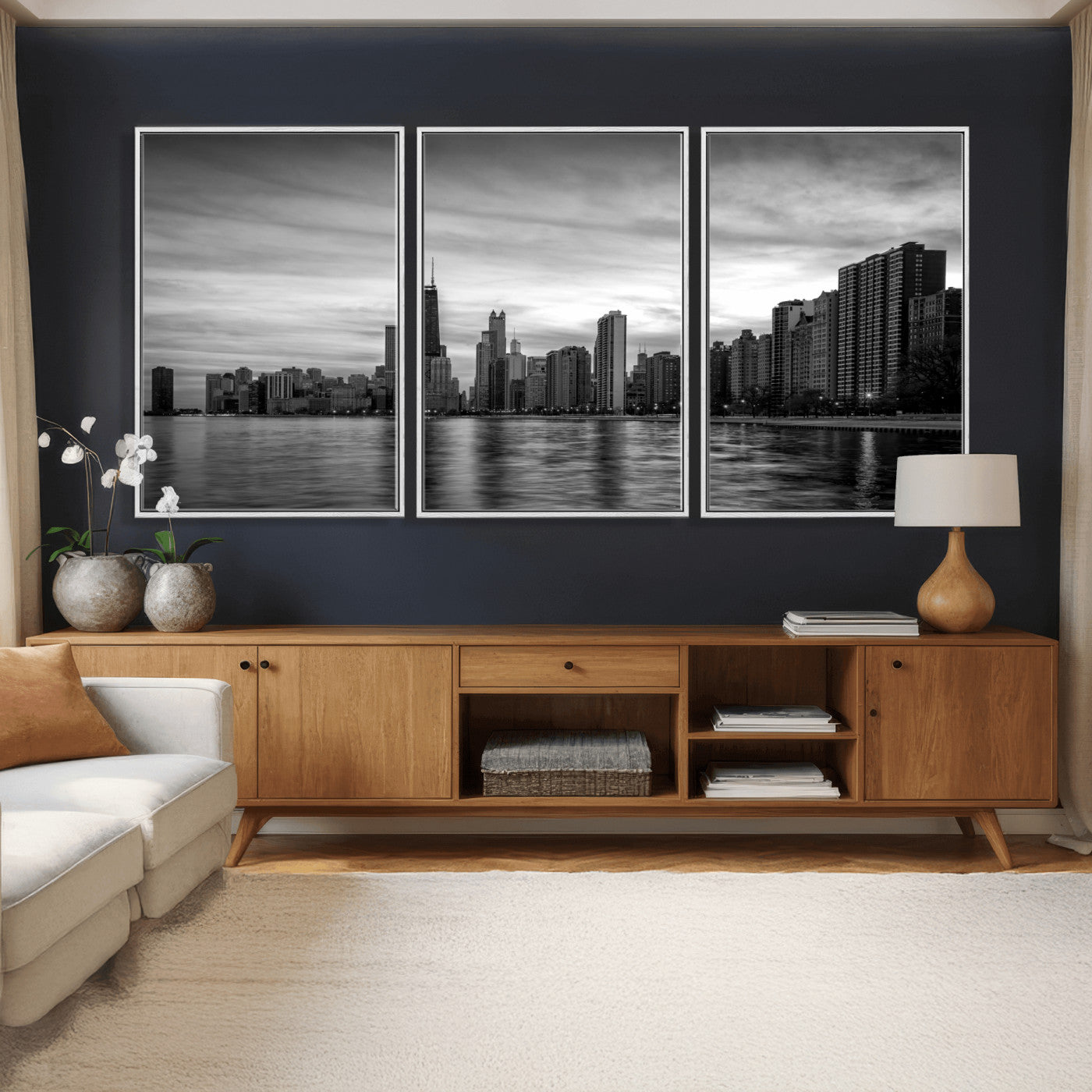 74552581-MGV-CV-36X24 - Chicago Wall Art Canvas Print, Chicago City Downtown Night Cityscape Print for Modern Urban Wall Decor