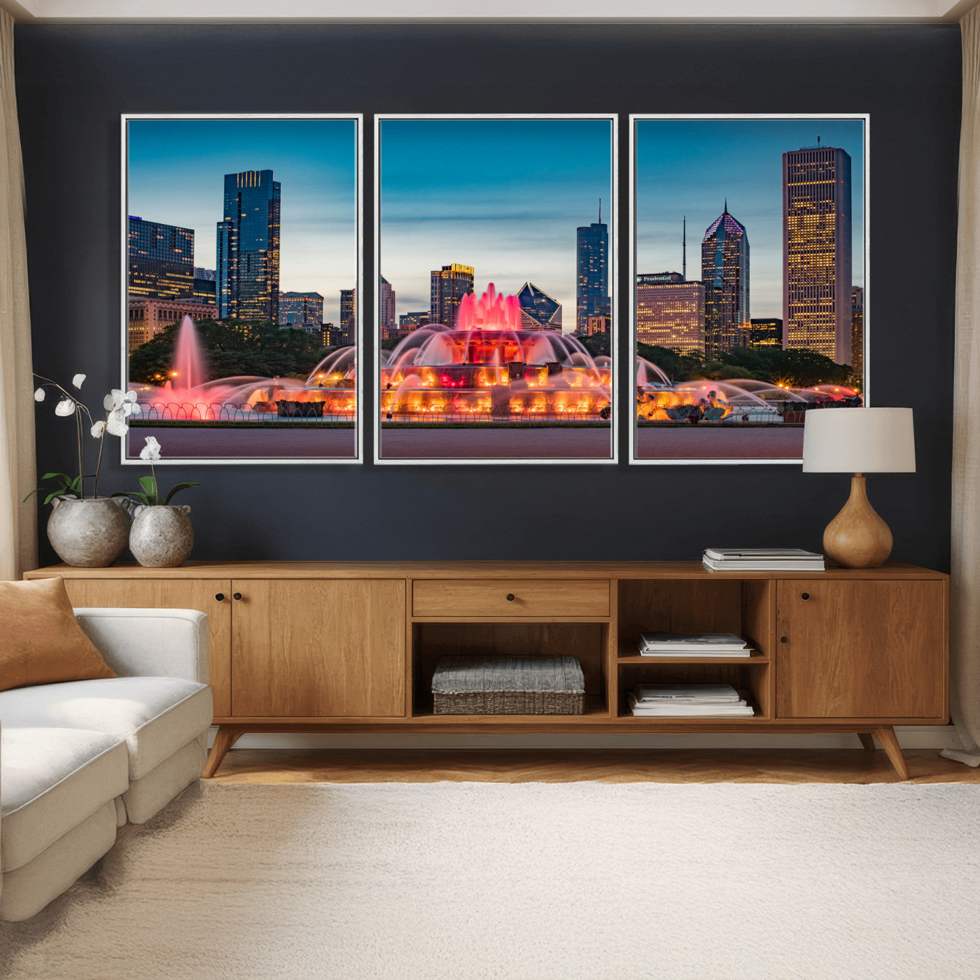 46805285-MGV-CV-36X24 - Chicago Wall Art Canvas Print, Chicago City Downtown Night Cityscape Print for Modern Urban Wall Decor