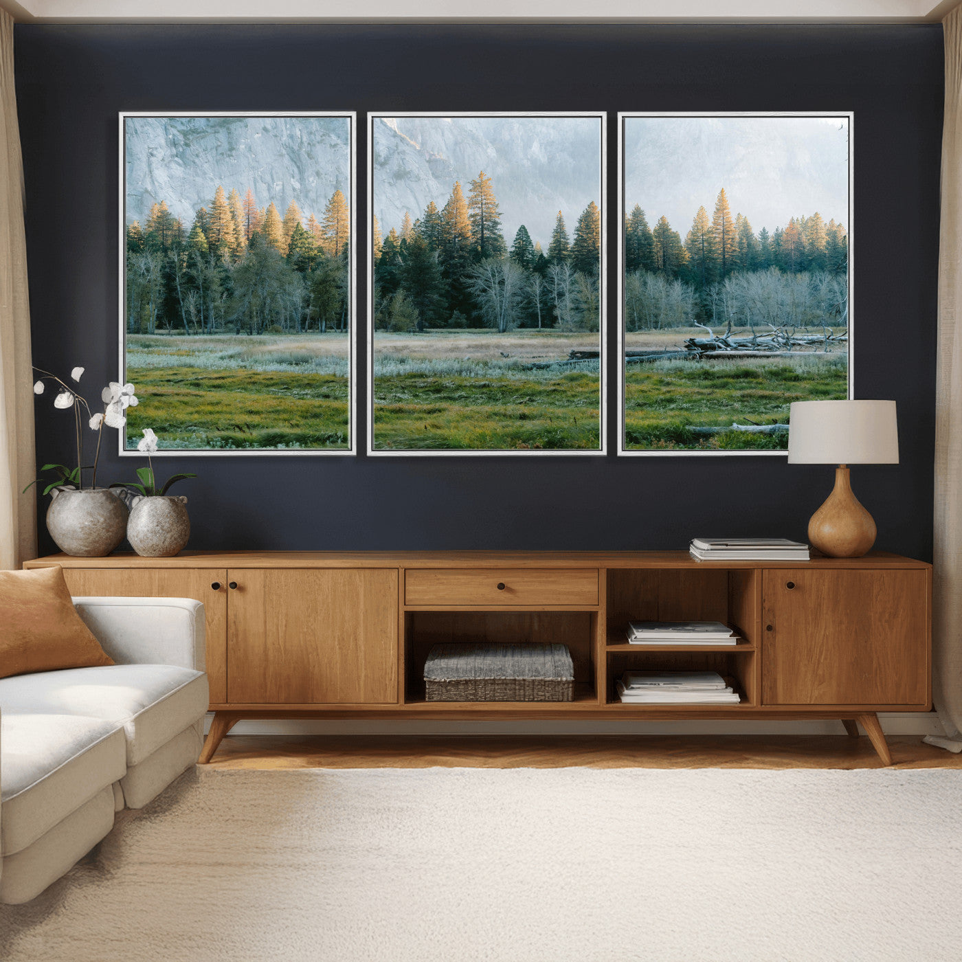 95548744-MGV-CV-36X24 - Forest Meadow Wall Art Canvas Print, Pine Tree Landscape Nature Artwork, Mountain Valley Scenic Photography, Calm Wilderness Wall Decor