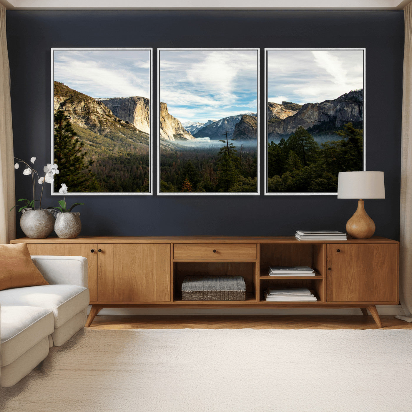 15089394-MGV-CV-36X24 - Yosemite Valley Mountain Landscape Wall Art Canvas Print, Granite Cliff Forest Valley Canvas Print, California National Park Scenic Art Printing