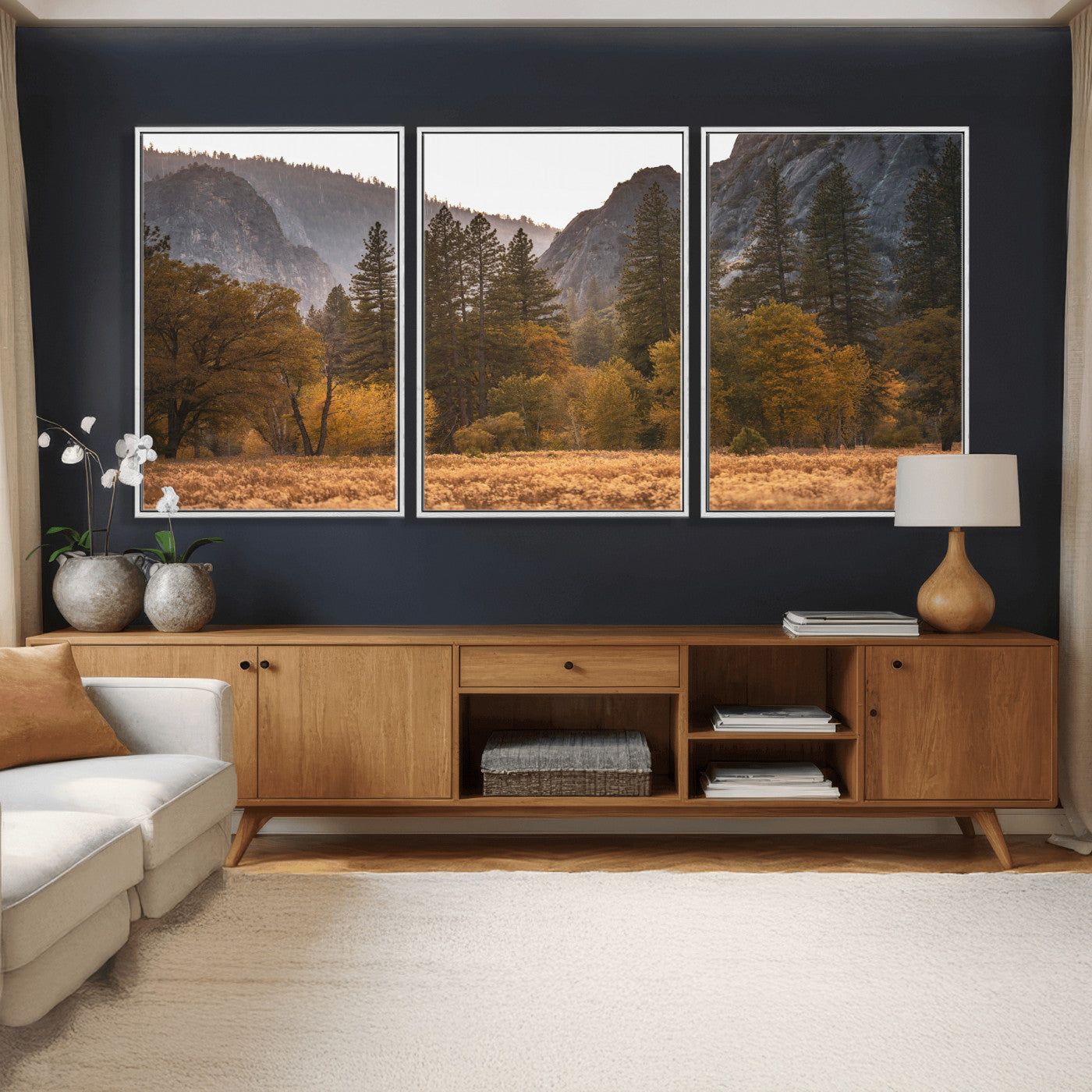 61682763-MGV-CV-36X24 - Yosemite Valley Autumn Forest Landscape Wall Art Canvas Print, Granite Mountain Pine Trees Canvas Print, California National Park Fall Scenic Art Printing