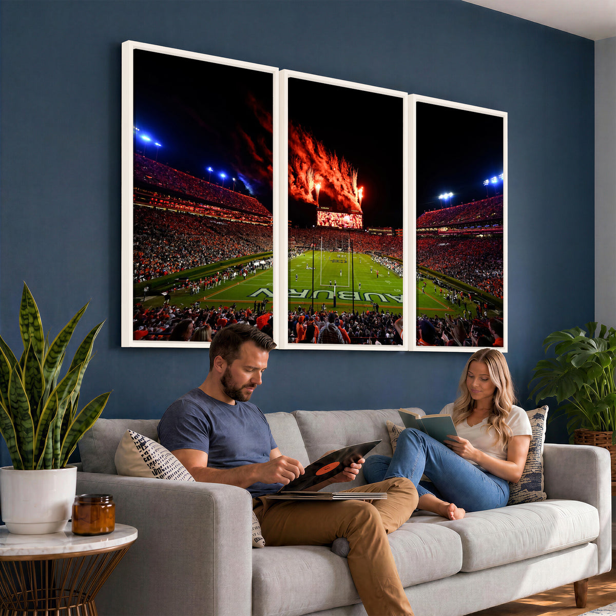 81918884-MGV-CV-36X24 - Auburn Stadium Wall Art Canvas Print, College Football Night Game Crowd, Jordan Hare Stadium Artwork