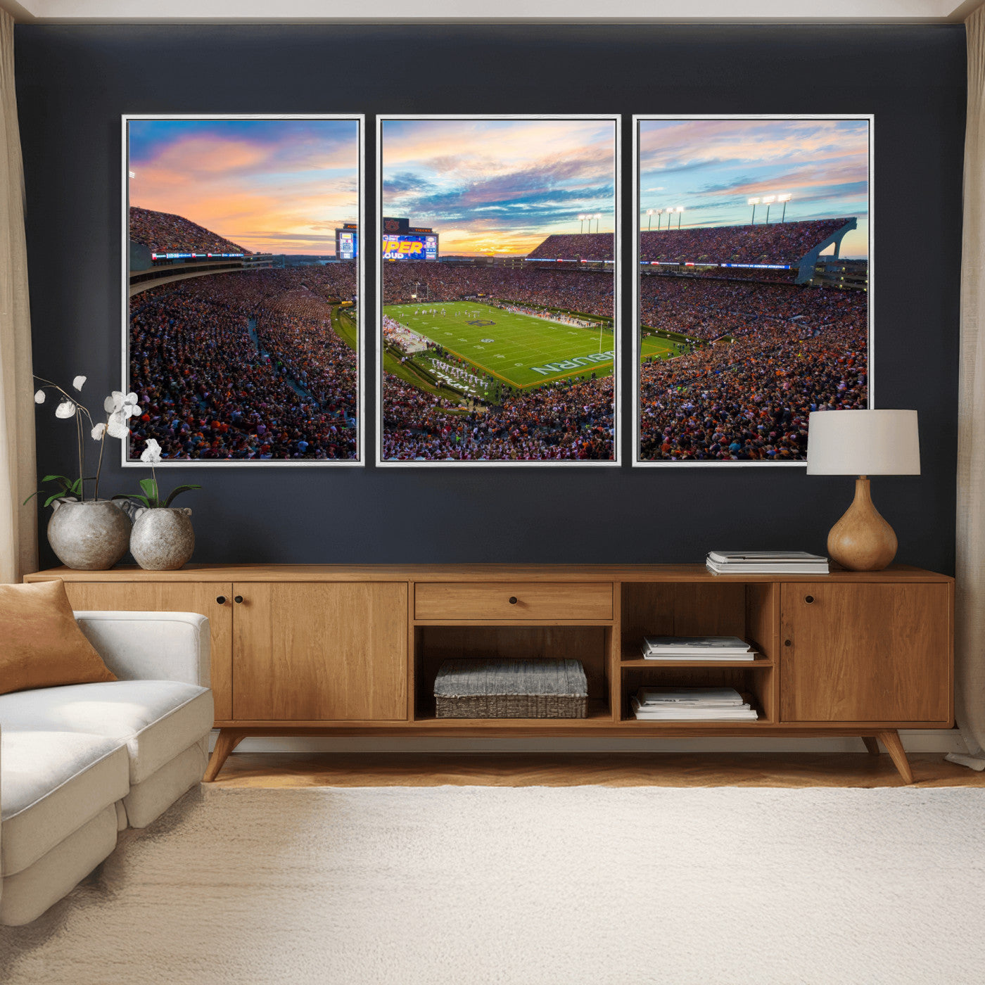 75203764-MGV-CV-36X24 - Auburn Stadium Sunset Wall Art Canvas Print, Jordan Hare Stadium Game Day Crowd, Auburn Tigers Football Artwork