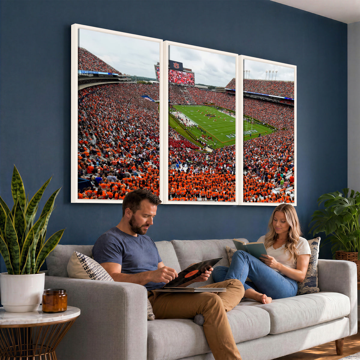 82562490-MGV-CV-36X24 - Auburn Stadium Sunset Wall Art Canvas Print, Jordan Hare Stadium Game Day Crowd, Auburn Tigers Football Artwork