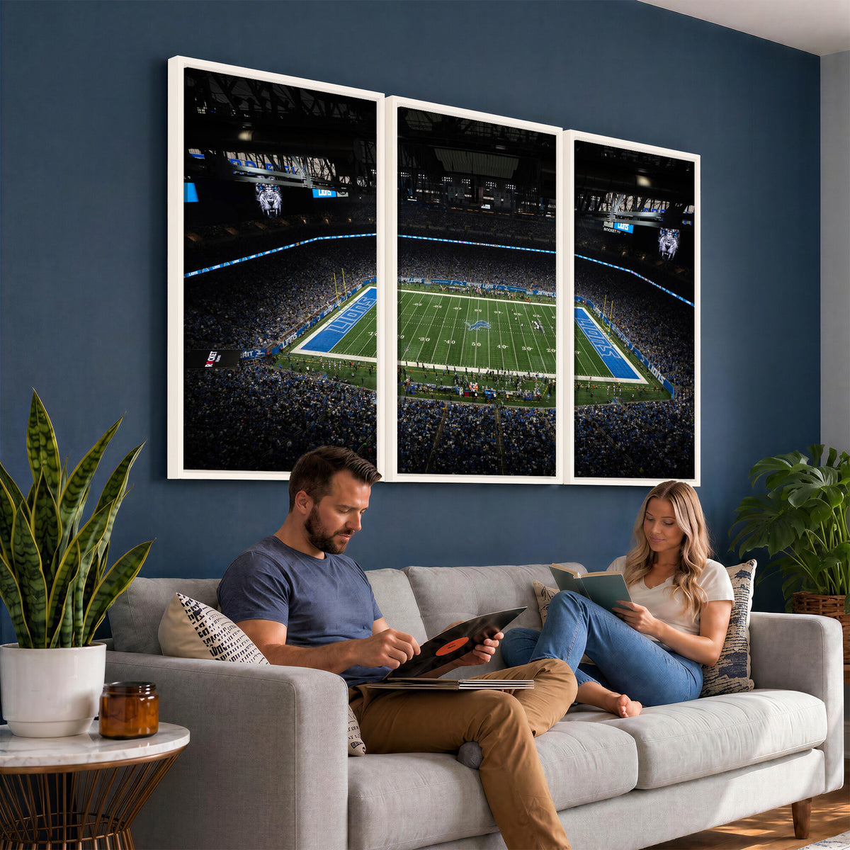 16709602-MGV-CV-36X24 - Detroit Lions Stadium Wall Art Canvas Print, Football Field Panorama