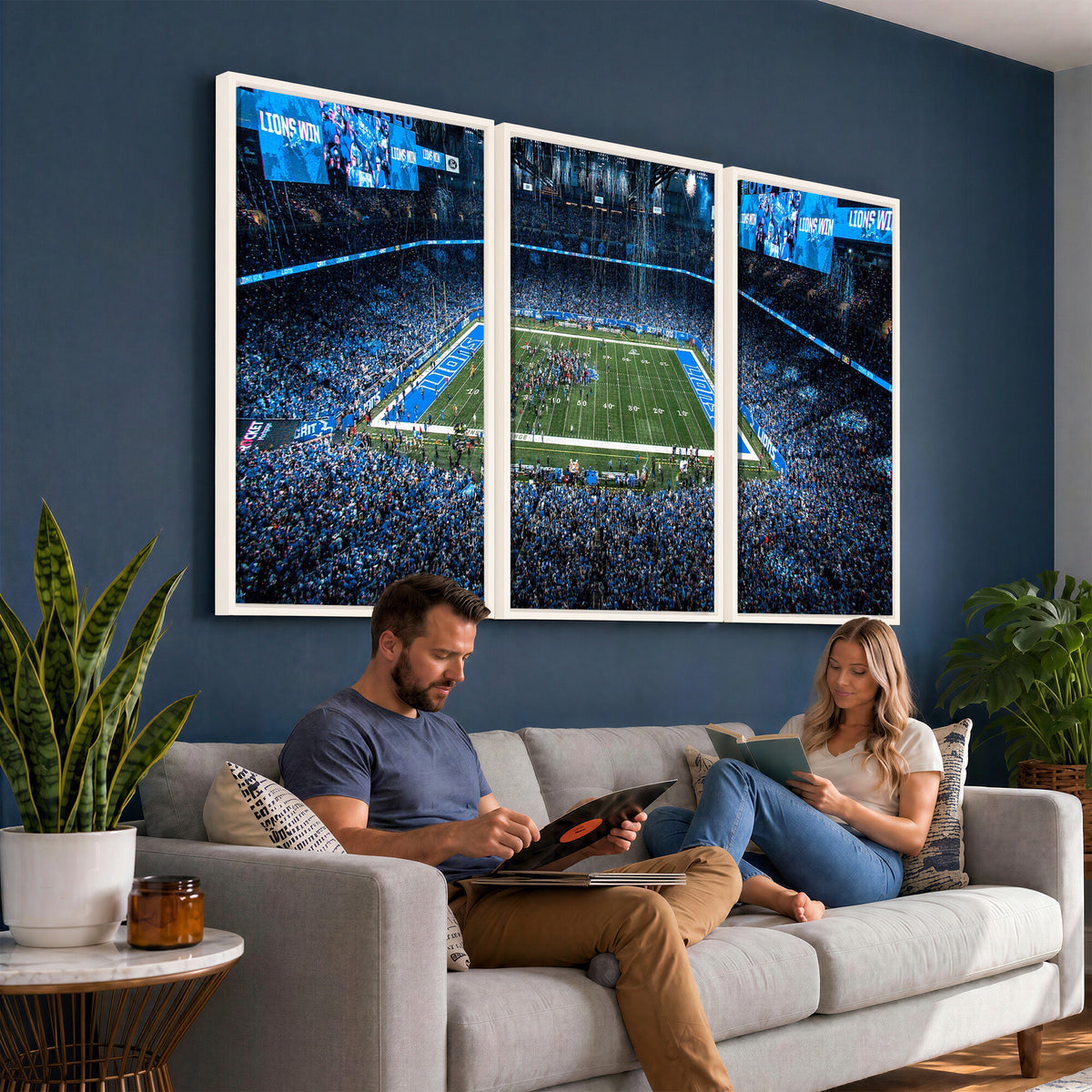 80882005-MGV-CV-36X24 - Detroit Lions Stadium Wall Art Canvas Print, Football Field Panorama