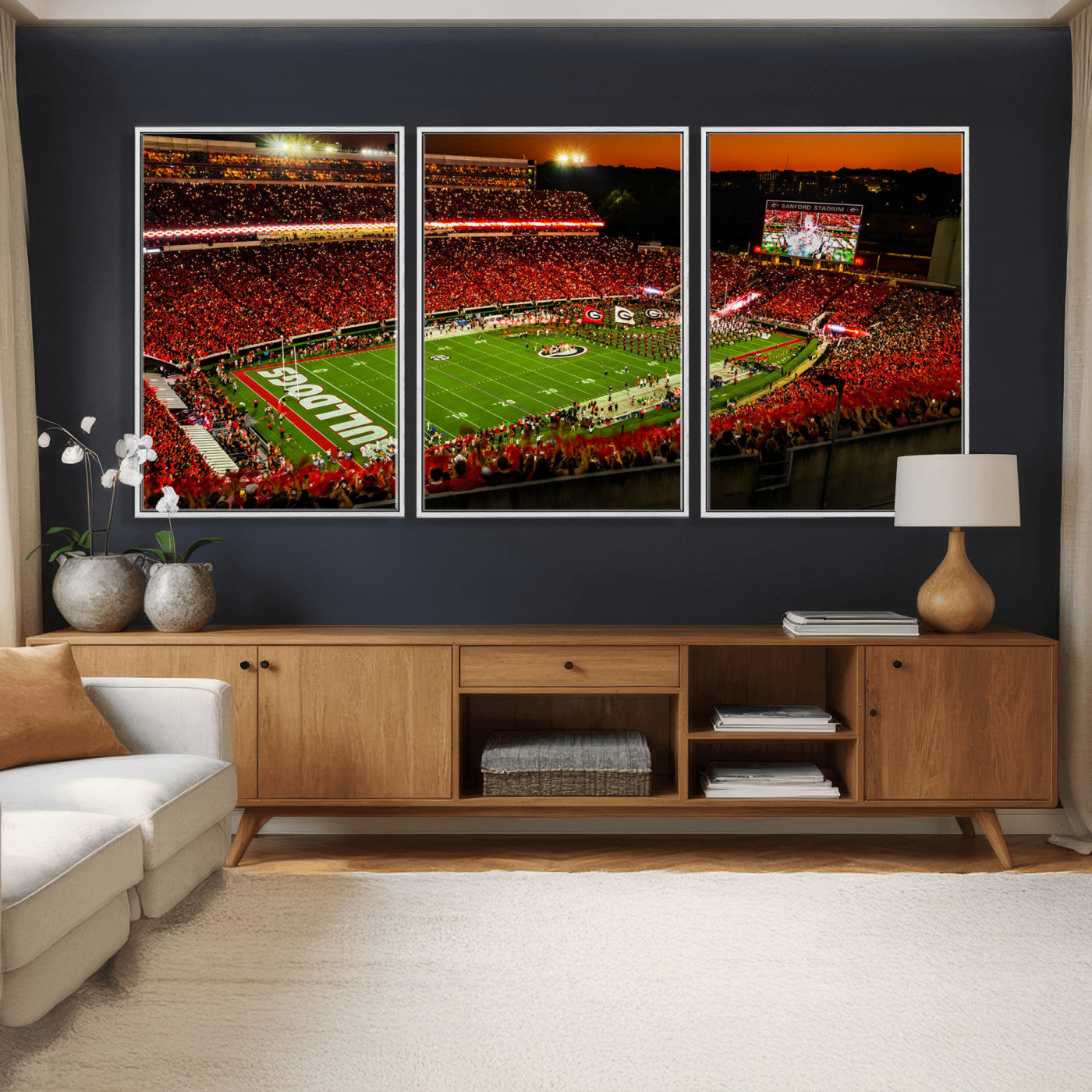 48894104-MGV-CV-36X24 - Georgia Bulldogs Stadium Wall Art Canvas Print, Sanford Stadium Night Game Panorama, College Football Crowd Wall Decor