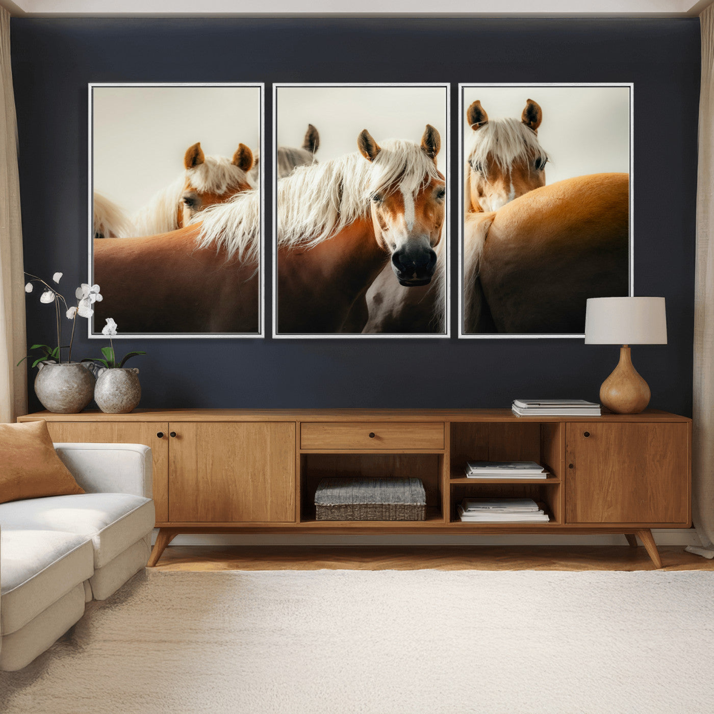71904941-MGV-CV-36X24 - Wild Horse Herd Wall Art Canvas Print, Natural Horse Portrait Nature Wall Decor for Living Room and Office