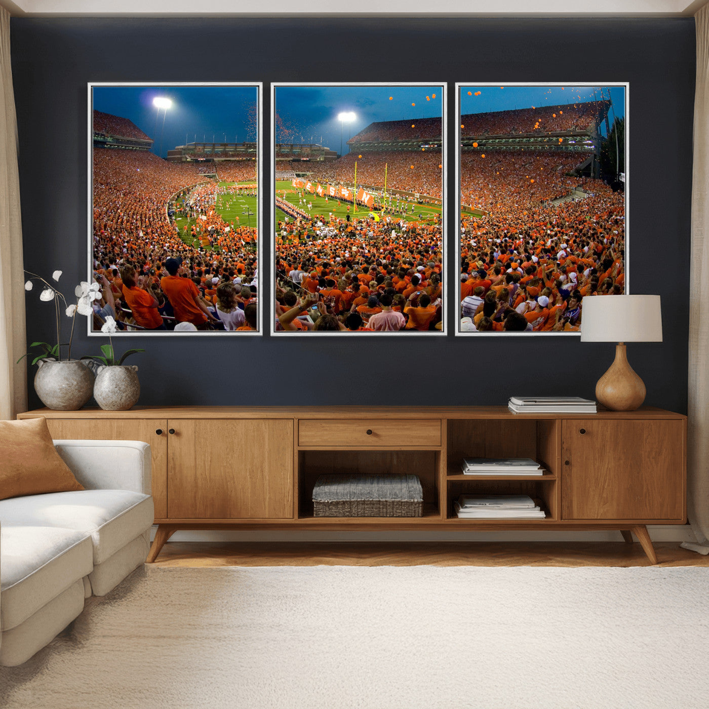 42850097-MGV-CV-36X24 - Clemson Tigers Memorial Stadium Wall Art Canvas Print, Death Valley Football Stadium Artwork, Packed Game Night Crowd Scene