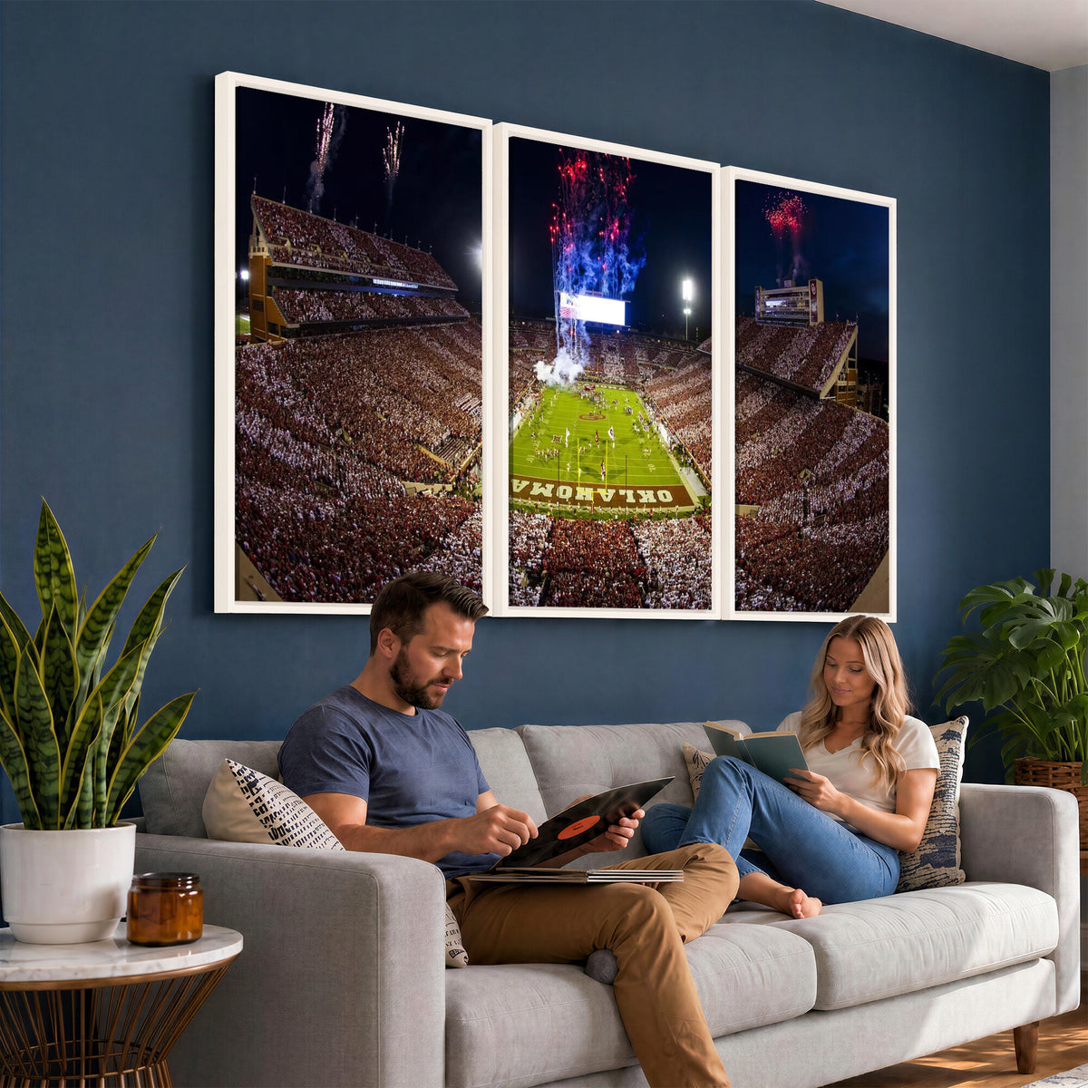 43197777-MGV-CV-36X24 - Oklahoma Memorial Stadium Wall Art Canvas Print – Oklahoma Sooners Football Artwork for Home, Office, and Sports Room Decor