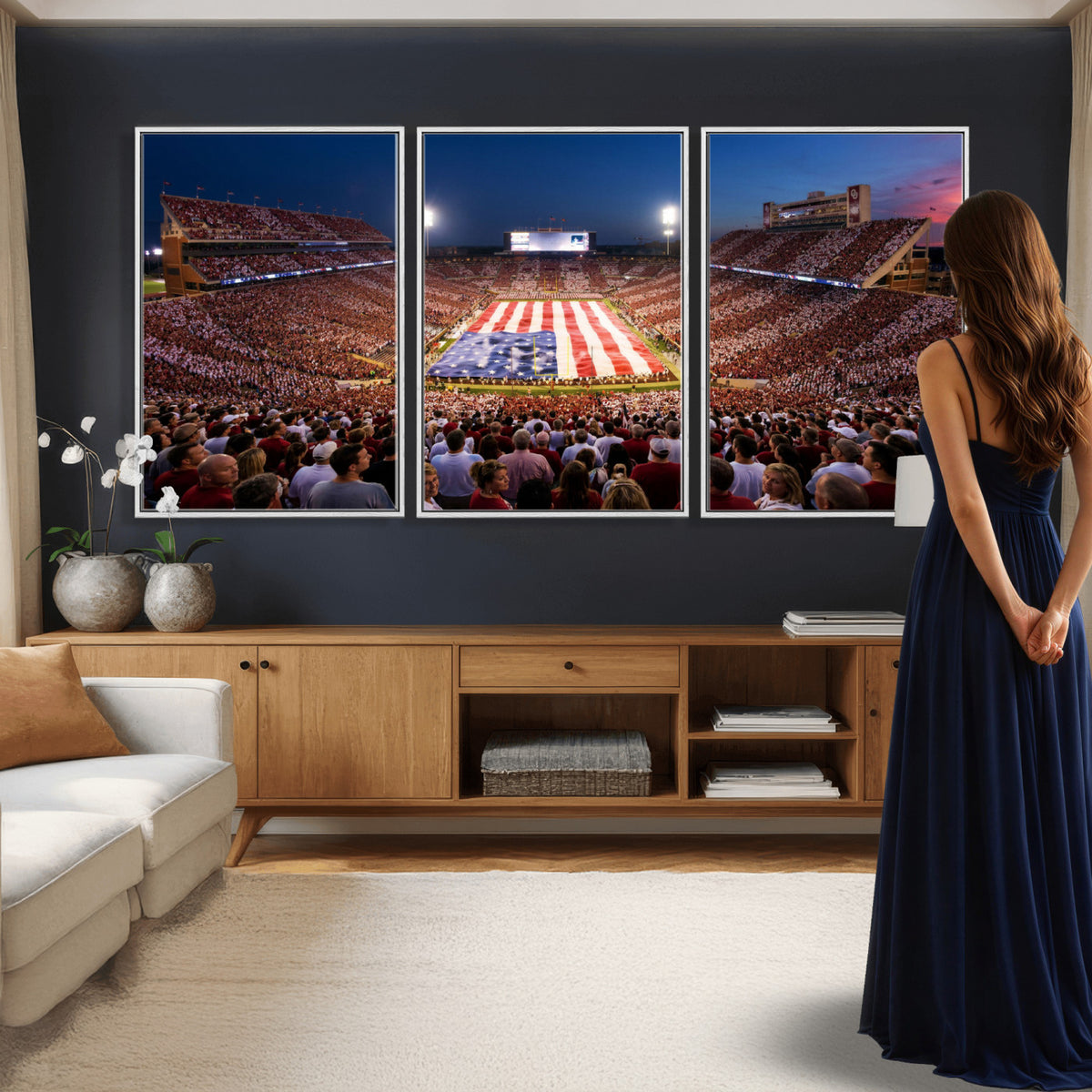 59917418-MGV-CV-36X24 - Oklahoma Memorial Stadium Wall Art Canvas Print – Oklahoma Sooners Football Artwork for Home, Office, and Sports Room Decor