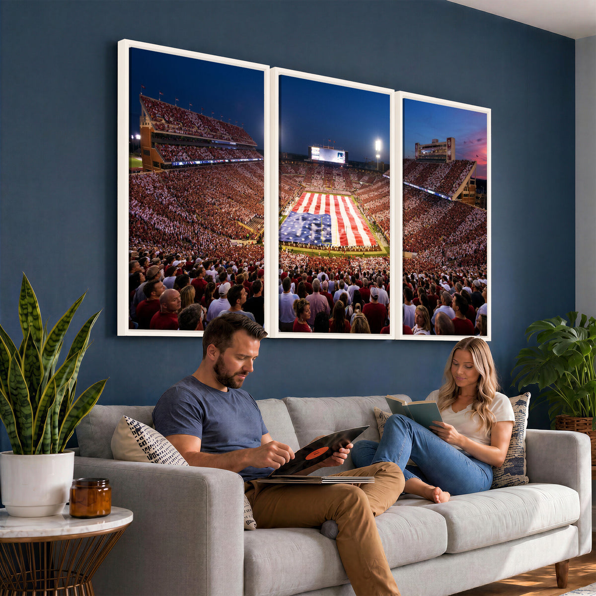 59917418-MGV-CV-36X24 - Oklahoma Memorial Stadium Wall Art Canvas Print | Oklahoma Sooners Football Artwork for Home, Office, and Sports Room Decor