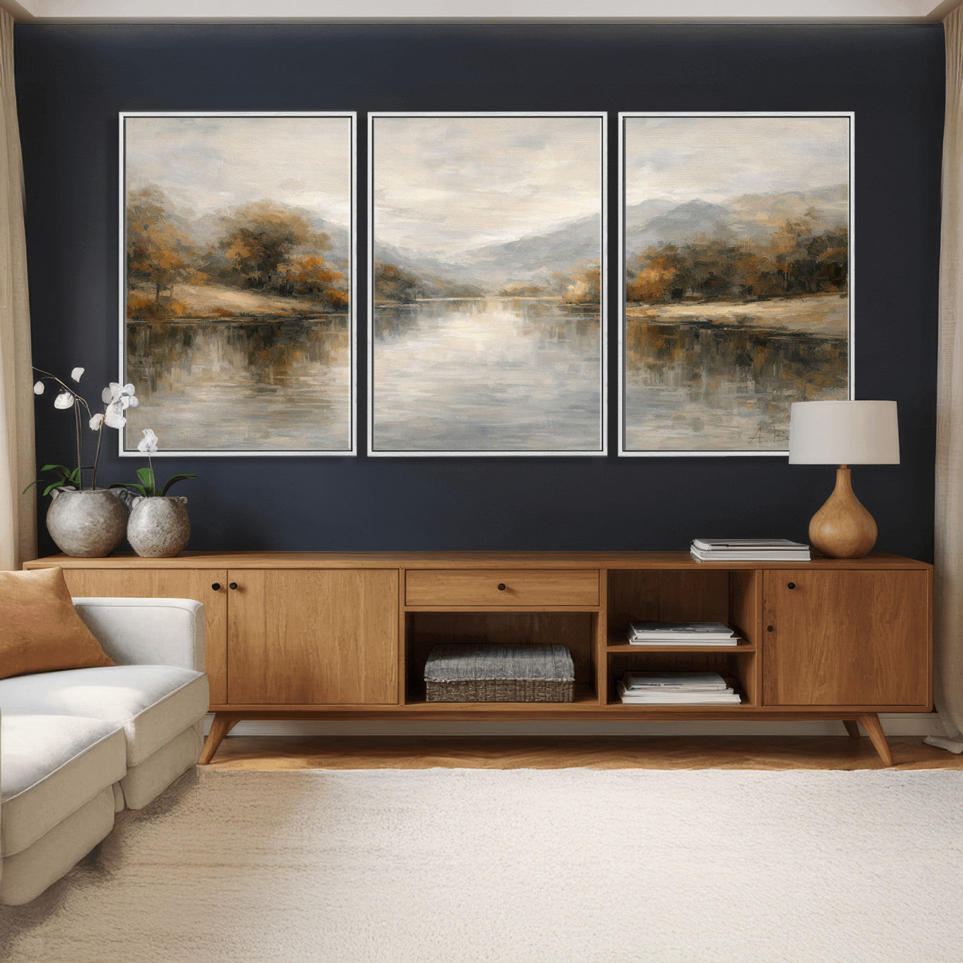 62194542-MGV-CV-36X24 - Abstract Landscape Wall Art Canvas Print, Modern Lake Printing Wall Decor for Contemporary Interiors