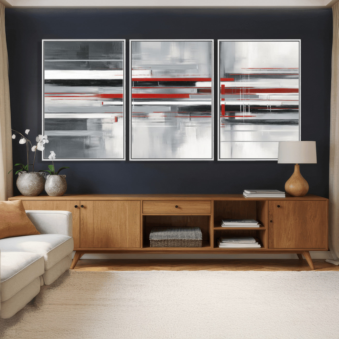 62640681-MGV-CV-36X24 - Gray Red Abstract Wall Art Canvas Print, Modern Abstract Canvas Wall Decor for Contemporary Living Room and Office