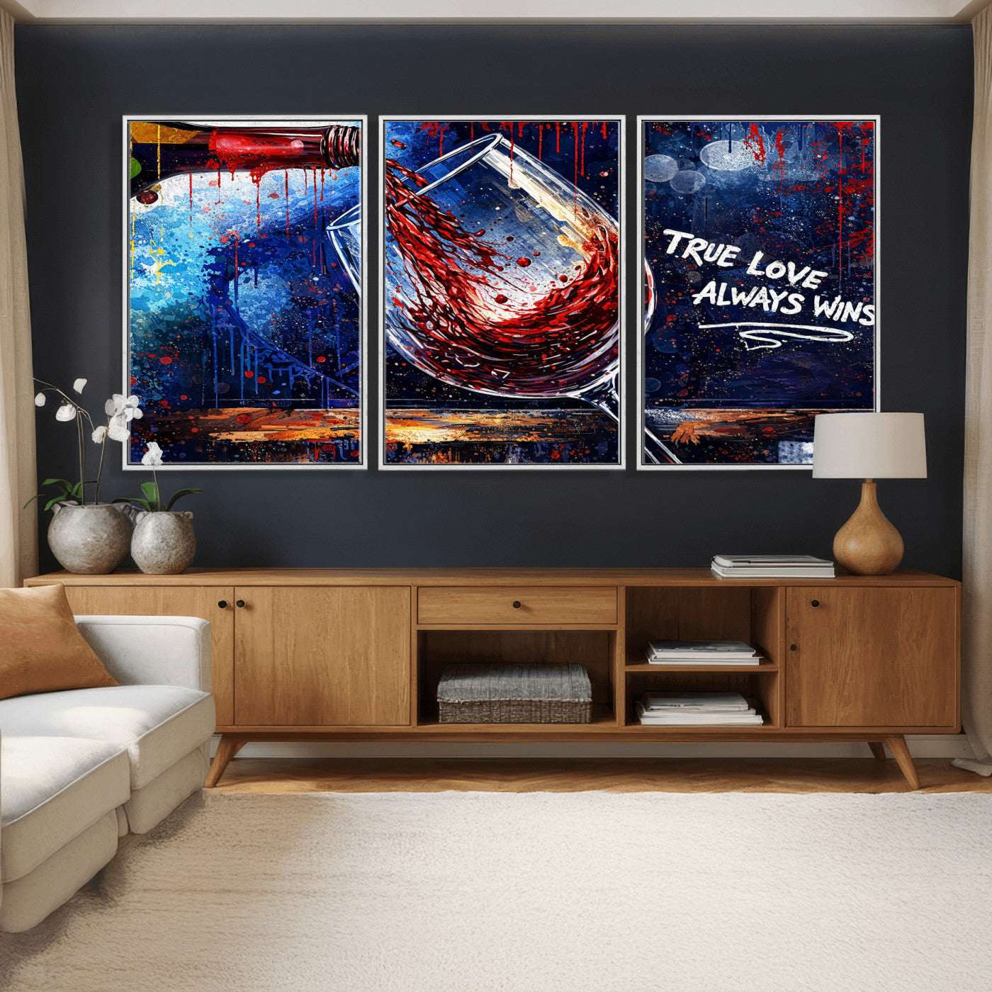 88788932-MGV-CV-36X24 - Red Wine Splash Abstract Wall Art Canvas Print, Modern Wine Glass Painting Canvas Print, Romantic Quote Contemporary Bar Art Print