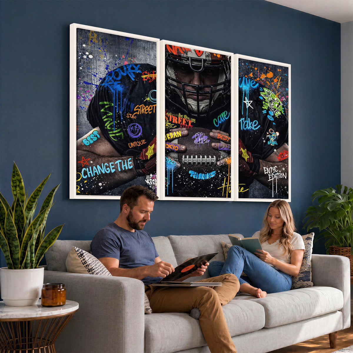 55267256-MGV-CV-36X24 - Graffiti American Football Player Street Art Wall Art Canvas Print