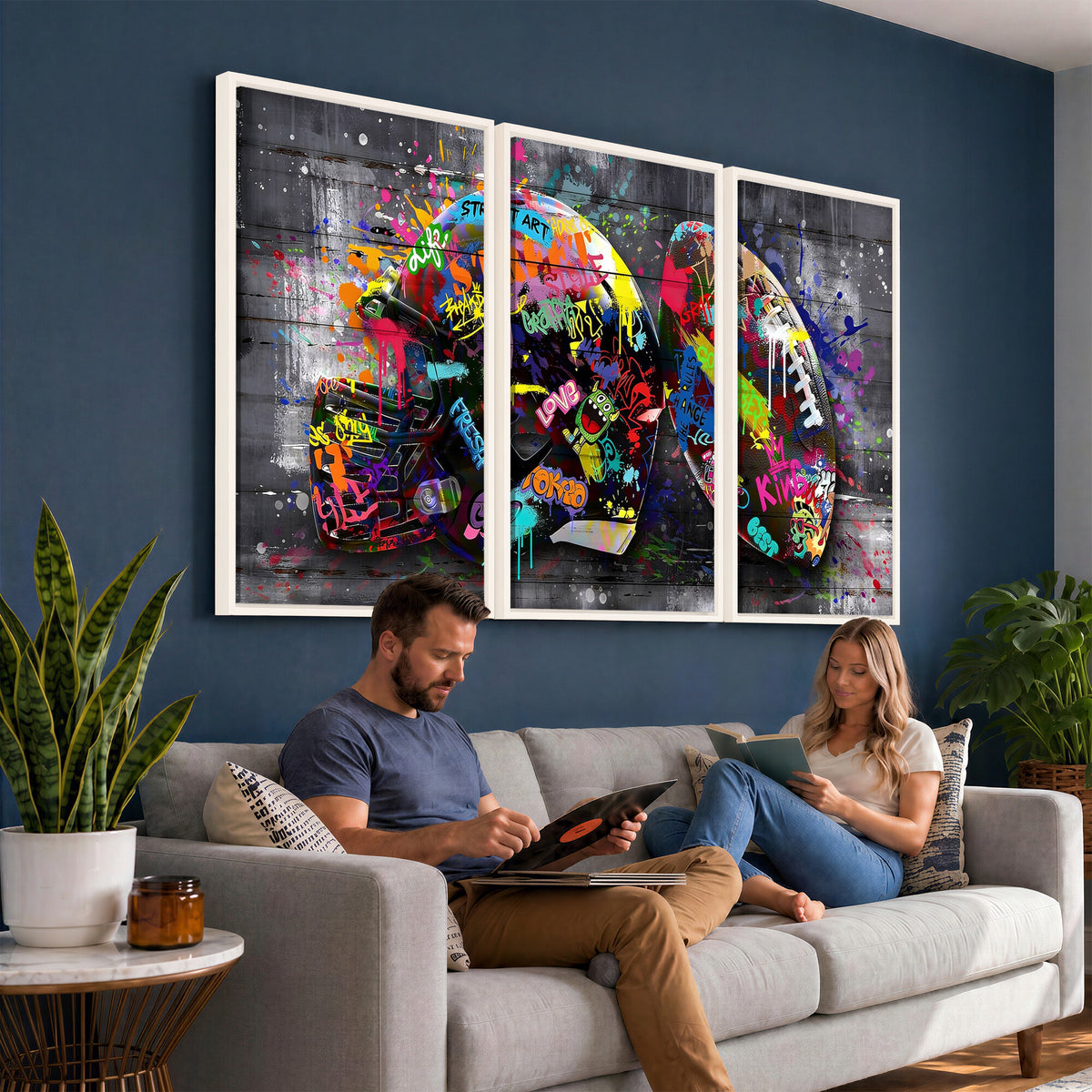 80540773-MGV-CV-36X24 - Graffiti American Football Helmet Street Art Wall Art Canvas Print