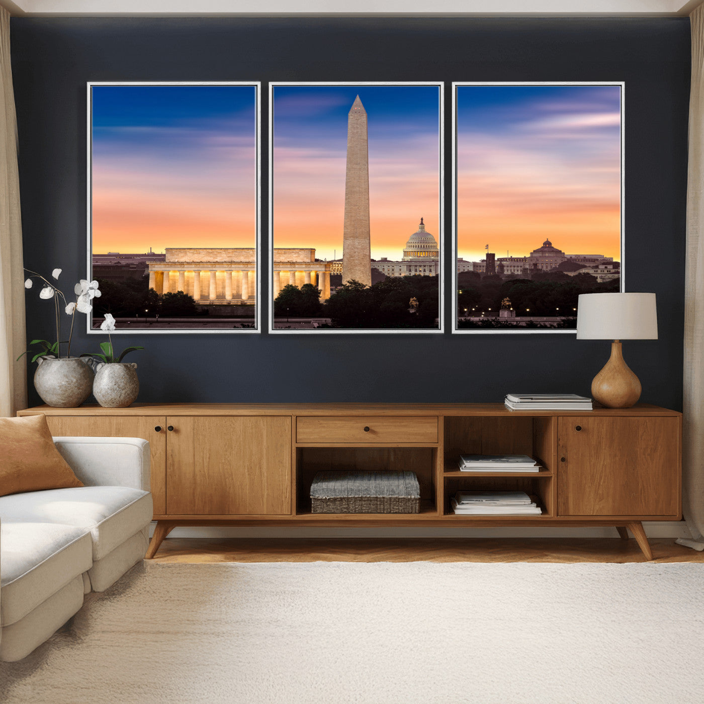 72704063-MGV-CV-36X24 - Washington DC Skyline Wall Art Canvas Print – Lincoln Memorial, Washington Monument & Capitol Artwork Print