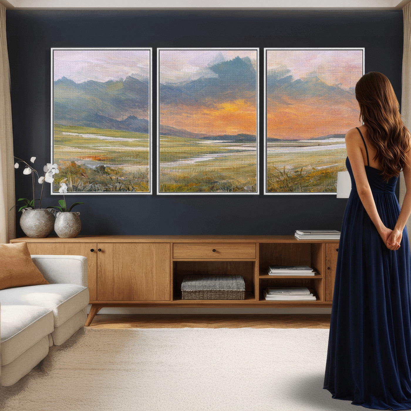 39892091-MGV-CV-36X24 - Mountain Sunset Wall Art Canvas Print Vintage Landscape Panorama Rustic Nature Decor