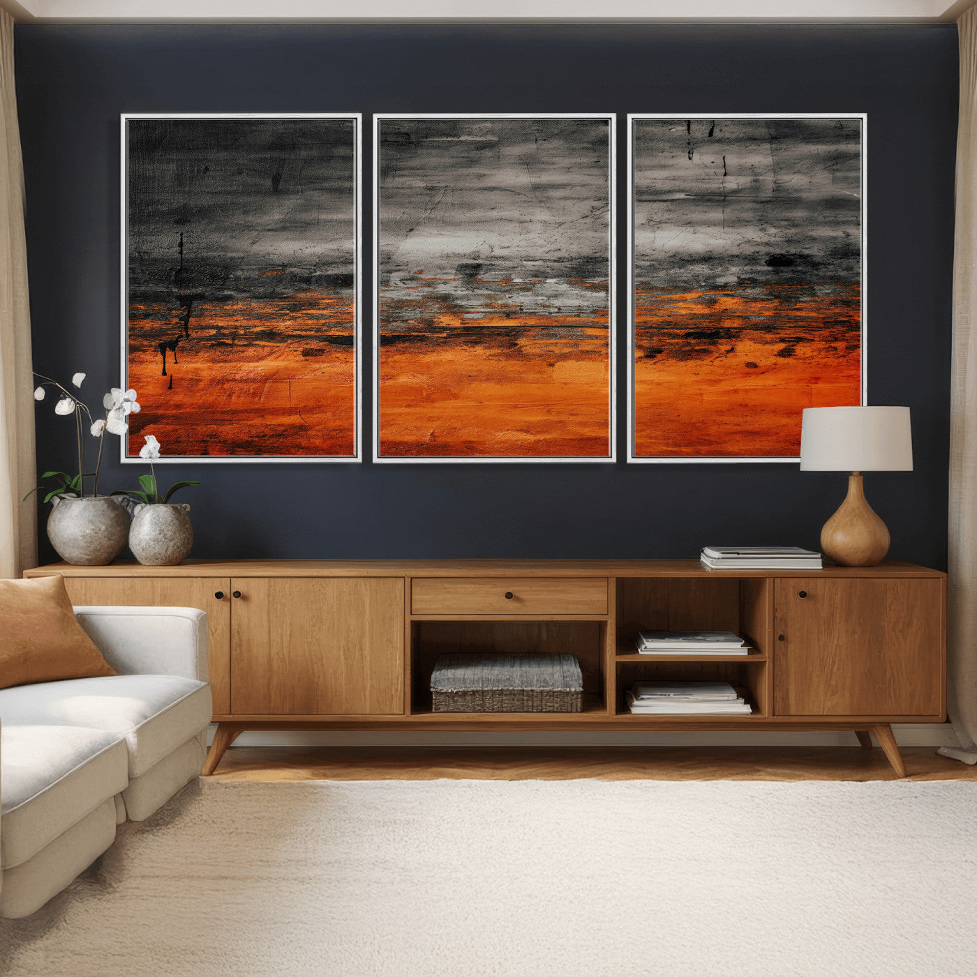 75409282-MGV-CV-36X24 - Black Orange Abstract Wall Art Canvas Print Modern Textured Painting Decor