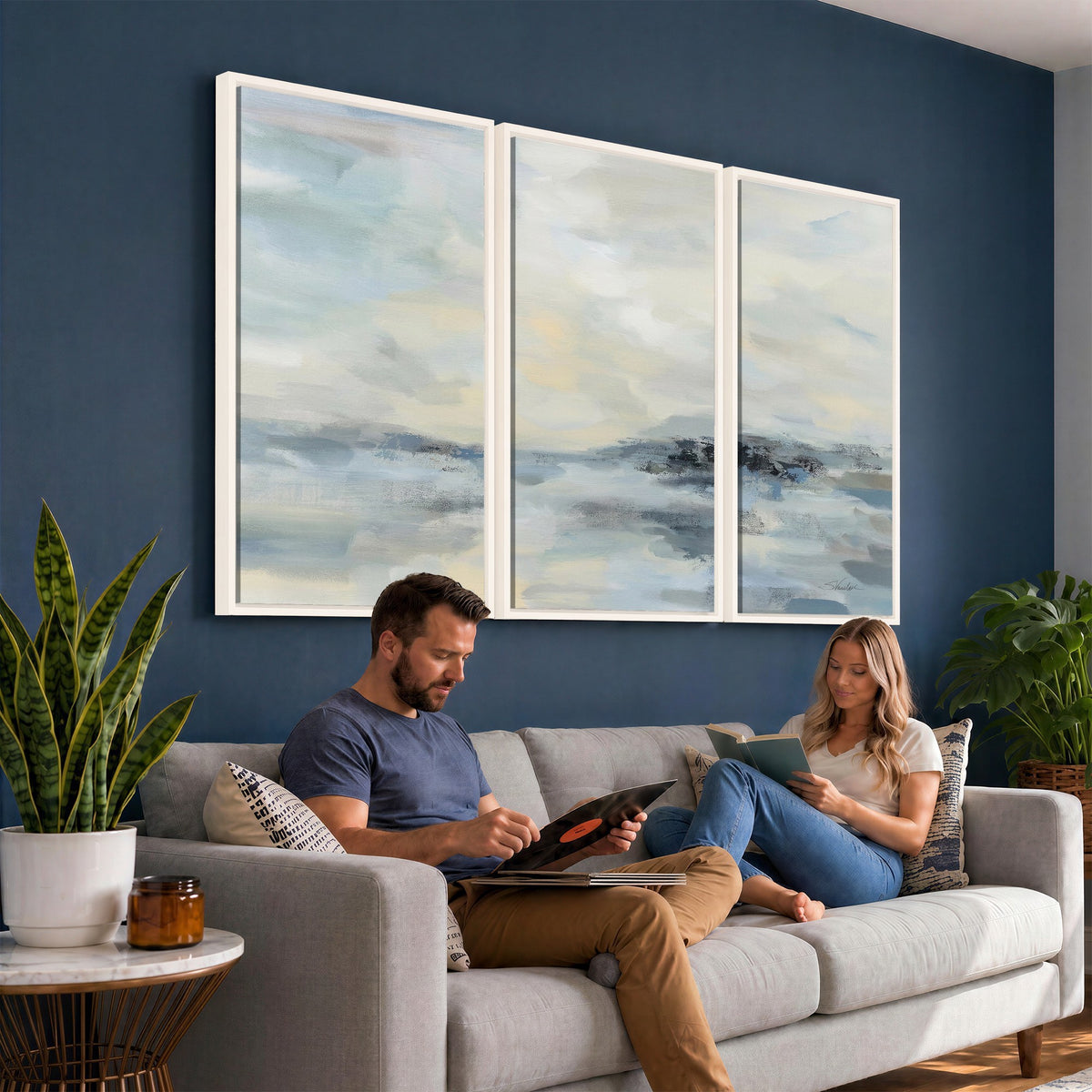 Abstract Coastal Landscape Wall Art Canvas Print | Soft Blue Gray Minimalist Art