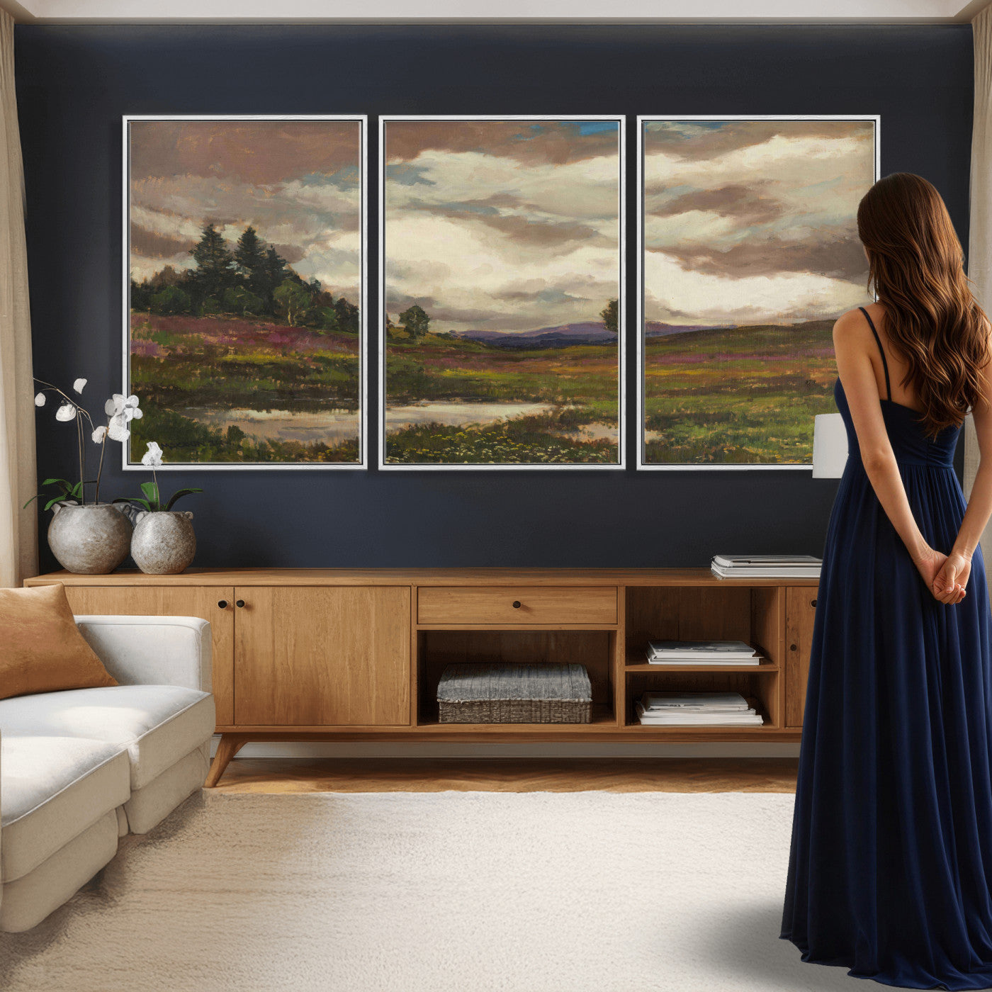 96795851-MGV-CV-36X24 - Gustav Macoun Heathland Canvas Print, Czech Landscape Oil Painting Reproduction, Purple Heather Moorland Art, Vintage European Nature Decor