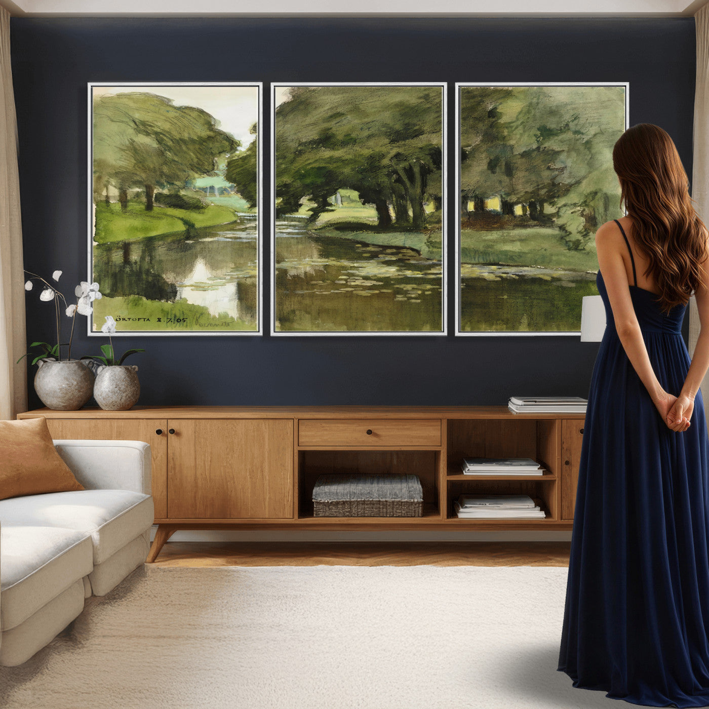 54446767-MGV-CV-36X24 - Anders Zorn Watercolor Canvas Print, Örtofta 1905 Swedish River Landscape, Impressionist Nature Art, Scandinavian Wall Decor, Plein Air Painting Print