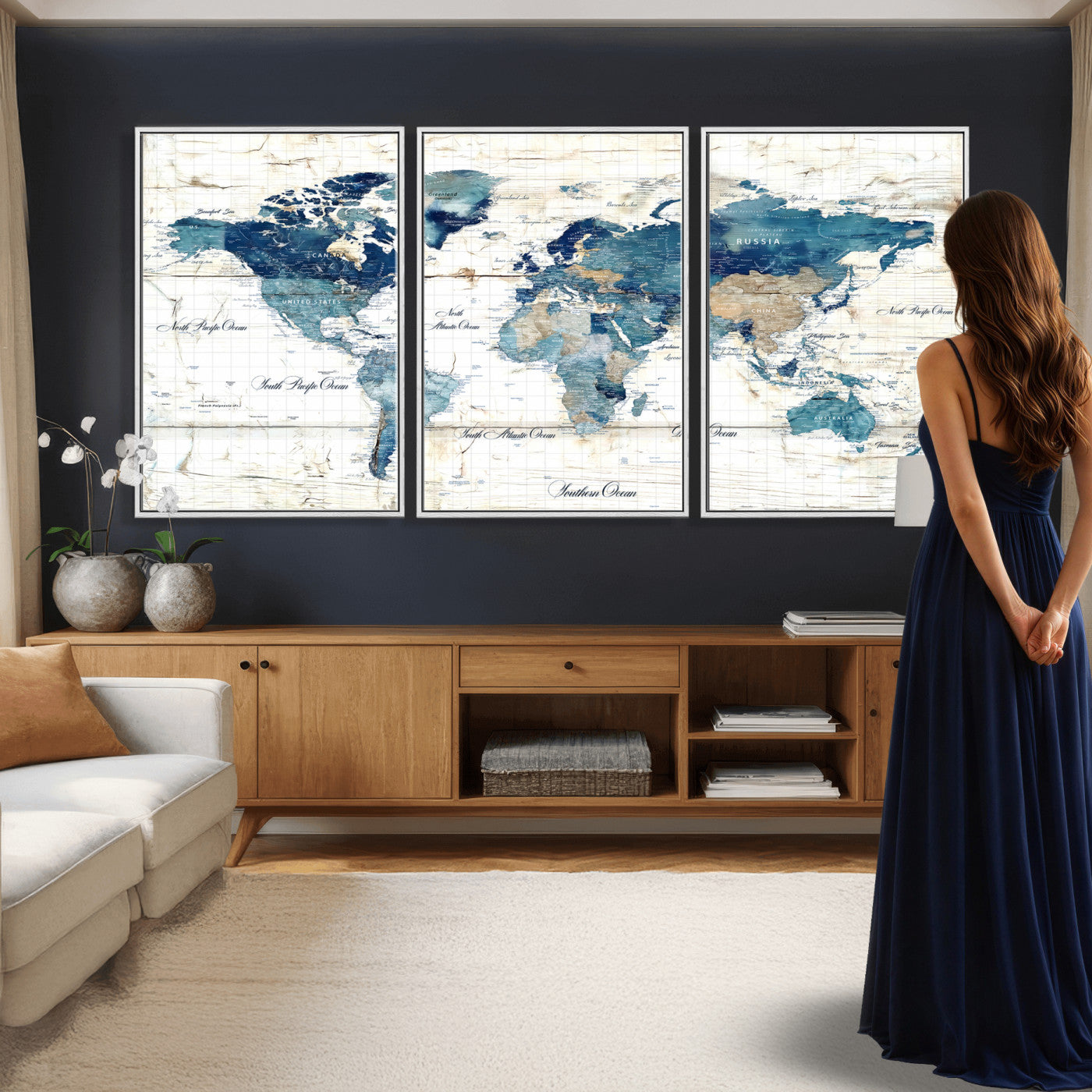 86799232-MGV-CV-36X24 - Watercolor World Map Canvas Wall Art Print – Abstract Colorful Travel Wall Decor