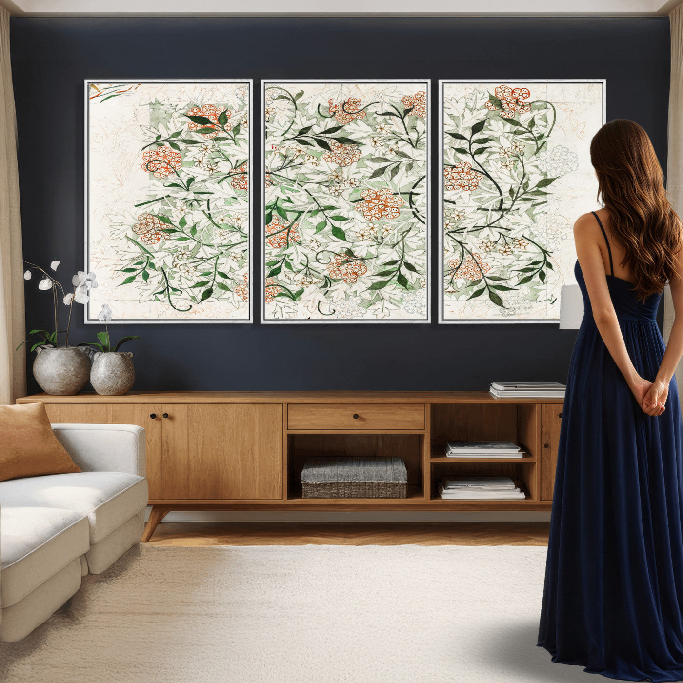 17622011W-MGV-CV-36X24 - William Morris Jasmine Flower Wall Art Canvas Print, Botanical Floral Canvas Print, Vintage Cottagecore Wall Decor, Framed Nature Artwork Ready to Hang