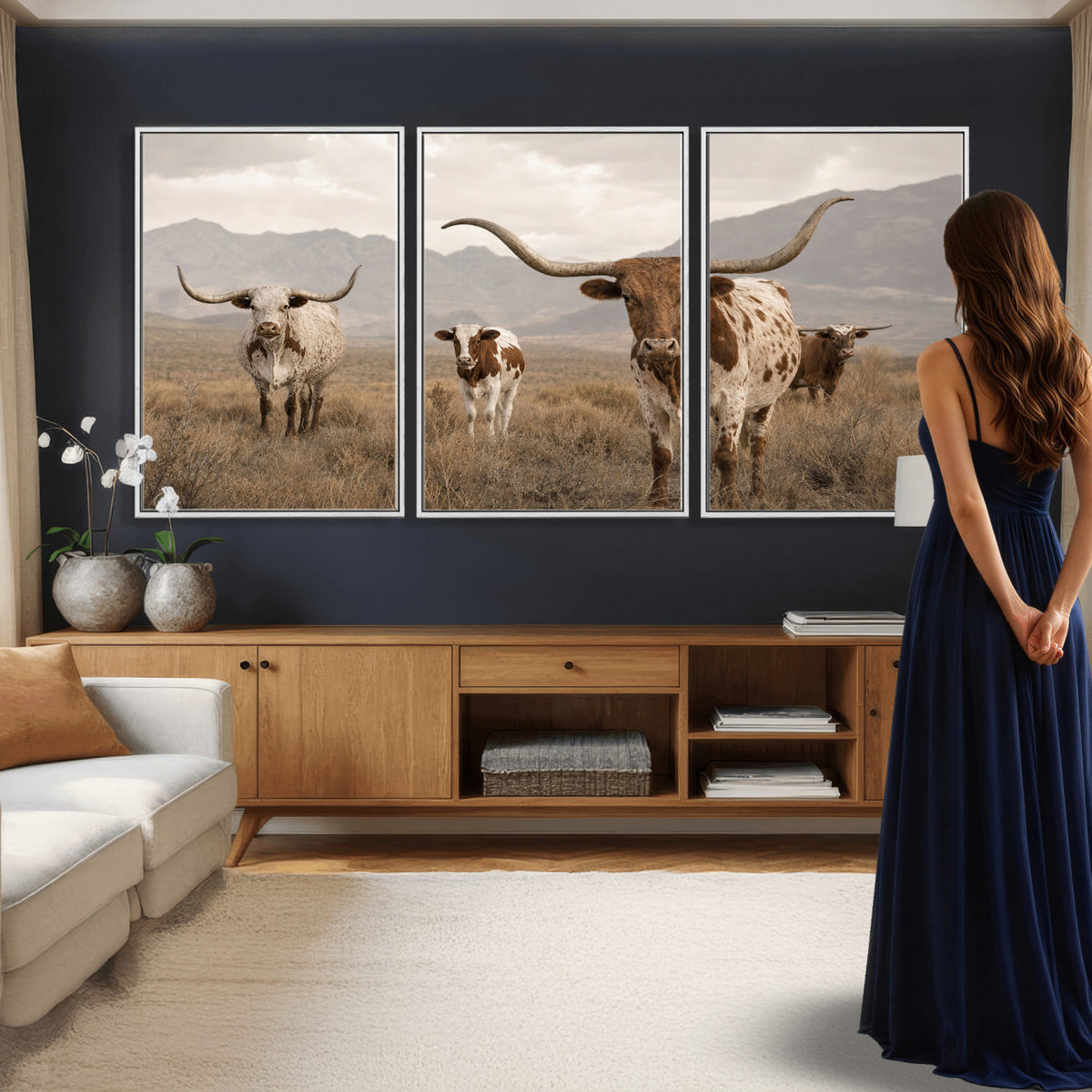 62336425AD-MGV-CV-36X24 - Rustic Texas Longhorn Cow Canvas Wall Art Print, Rustic Farm Animal Photography Print, Farmhouse Country Decor, Western Ranch Art