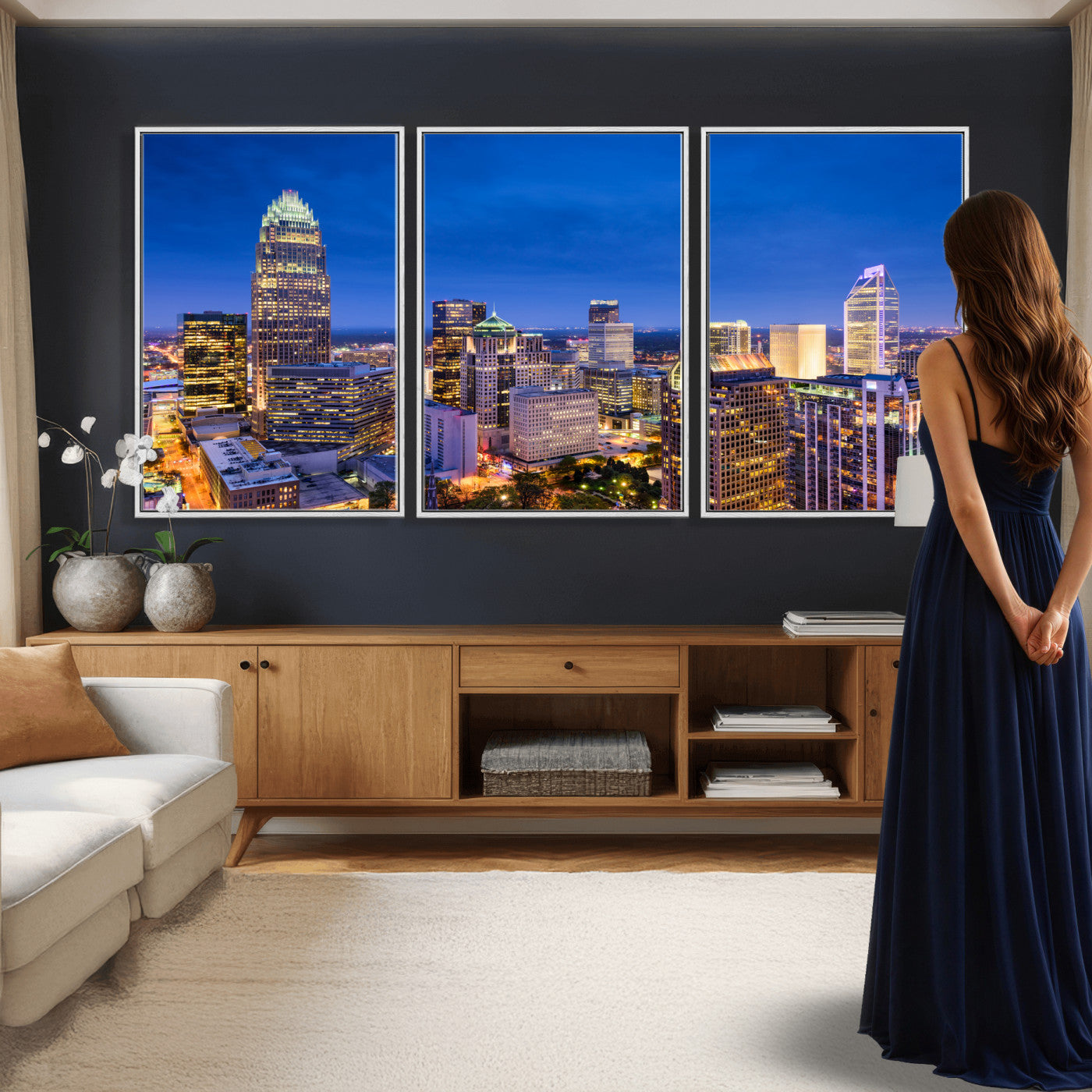 74382190-MGV-CV-36X24 - Charlotte Skyline Canvas Wall Art Print – North Carolina Cityscape Photography Print