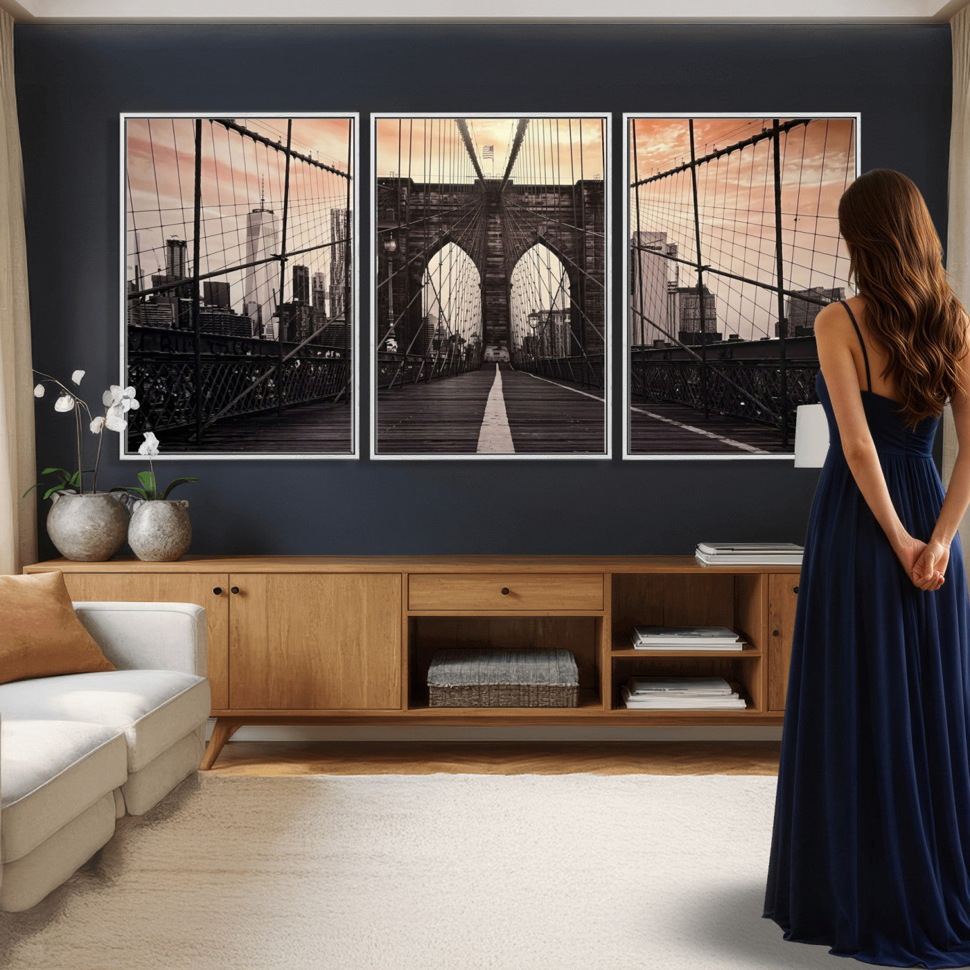 93226664-MGV-CV-36X24 - Brooklyn Bridge Canvas Wall Art, New York City Skyline Photography Print, NYC Landmark Urban Decor Artwork