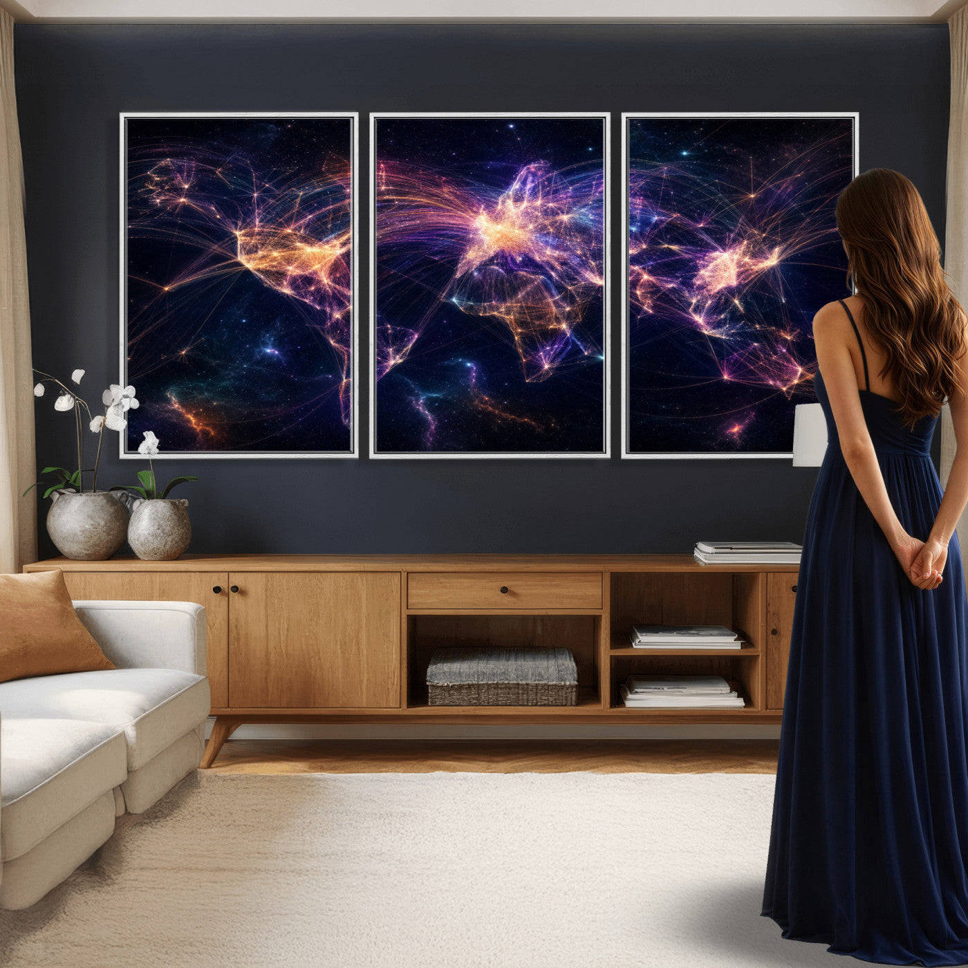 75155491-MGV-CV-36X24 - Global Flight Routes Map Canvas Wall Art, Worldwide Aviation Network Print, International Air Travel Wall Decor