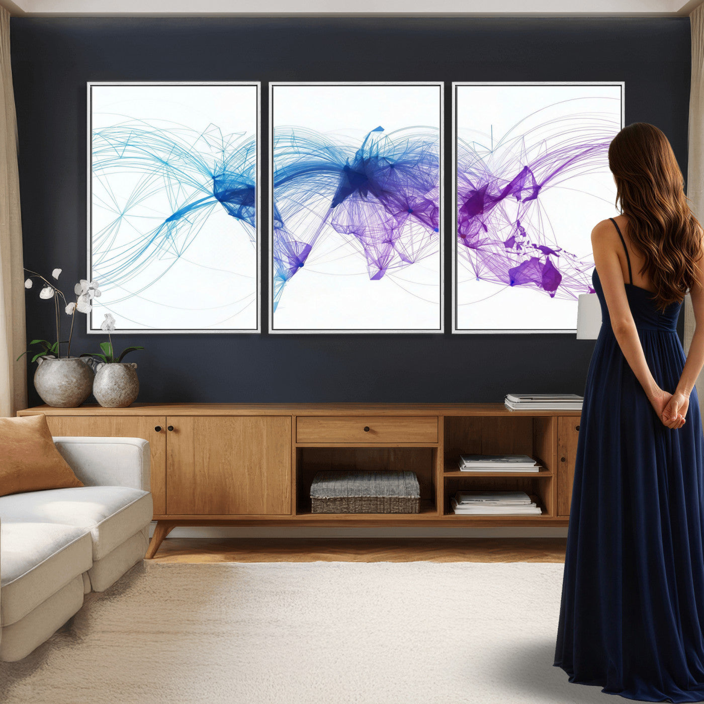 75155491-MGV-CV-48X32-3P - Global Flight Routes Map Canvas Wall Art, Worldwide Aviation Network Print, International Air Travel Wall Decor