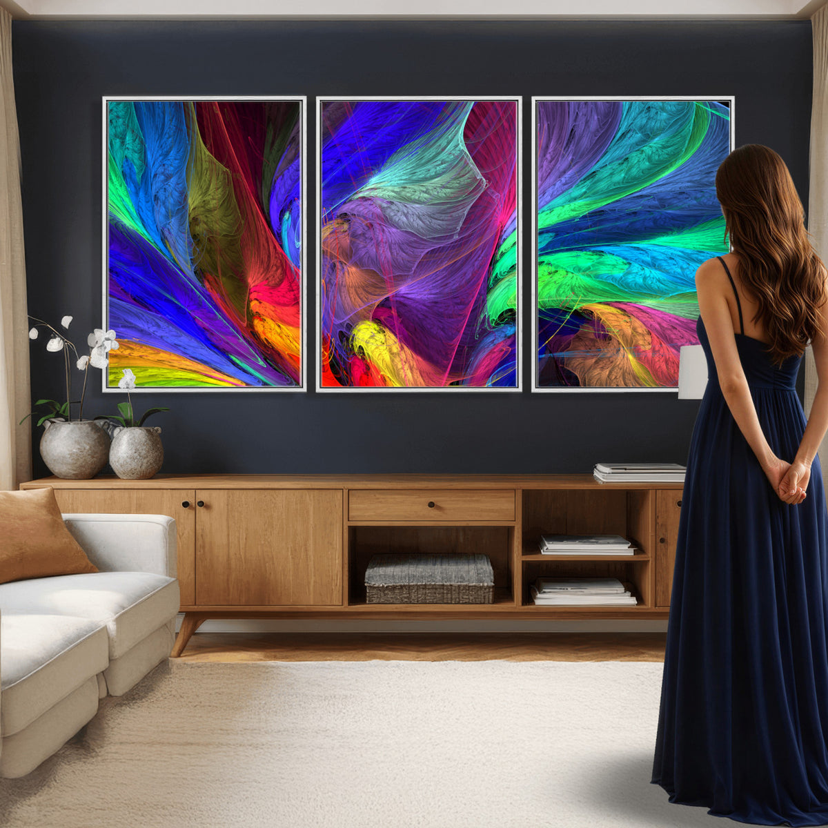 376925791-MGV-CV-36X24 - Colorful Abstract Canvas Wall Art, Rainbow Swirl Fractal Print, Bold Multicolor Living Room Decor, Vibrant Energy Art, Large Abstract Wall Art