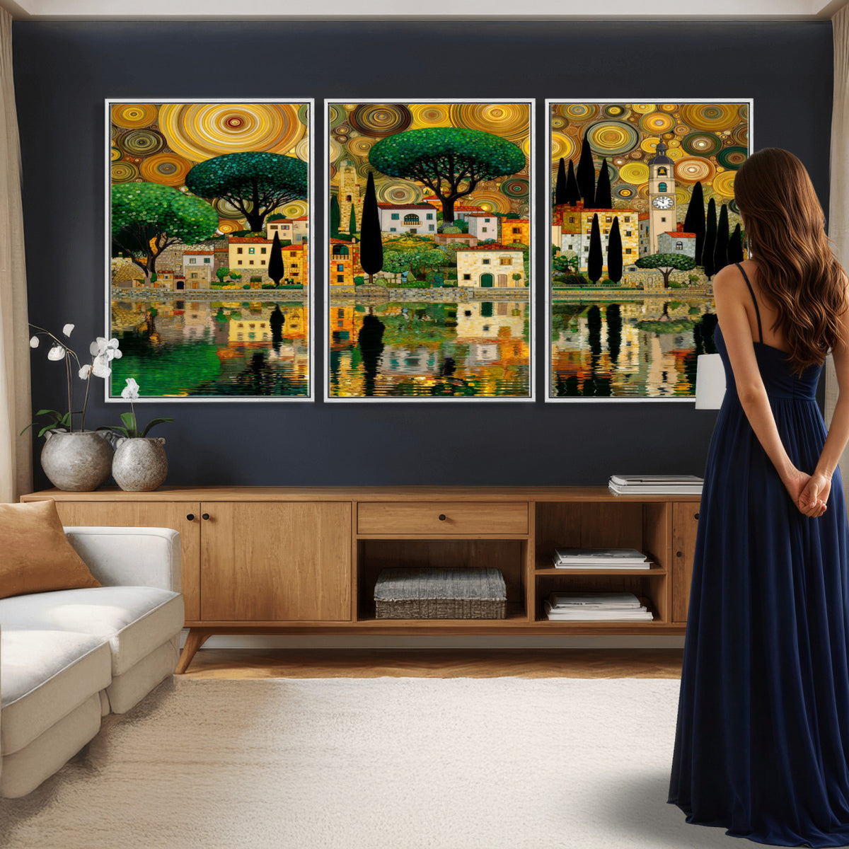 93010897-MGV-CV-36X24 - Gustav Klimt Golden Cityscape Wall Art Canvas Print,