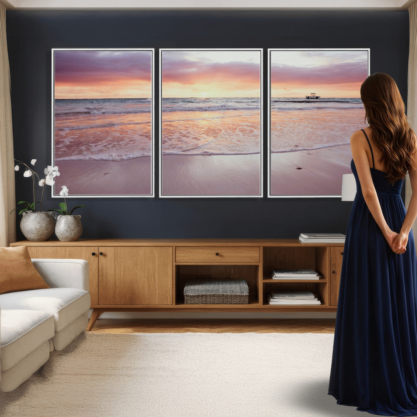 44765395-MGV-CV-36X24 - Beach Sunset Canvas Wall Art Print, Ocean Waves Landscape, Coastal Photography, Seascape Wall Decor, Ready to Hang