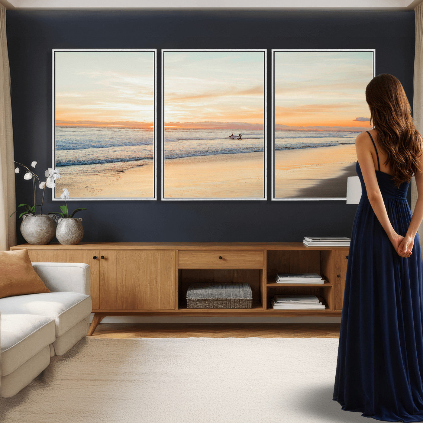 38131619-MGV-CV-36X24 - Beach Sunset Canvas Wall Art Print | Ocean Waves Landscape, Coastal Photography, Seascape Wall Decor, Ready to Hang