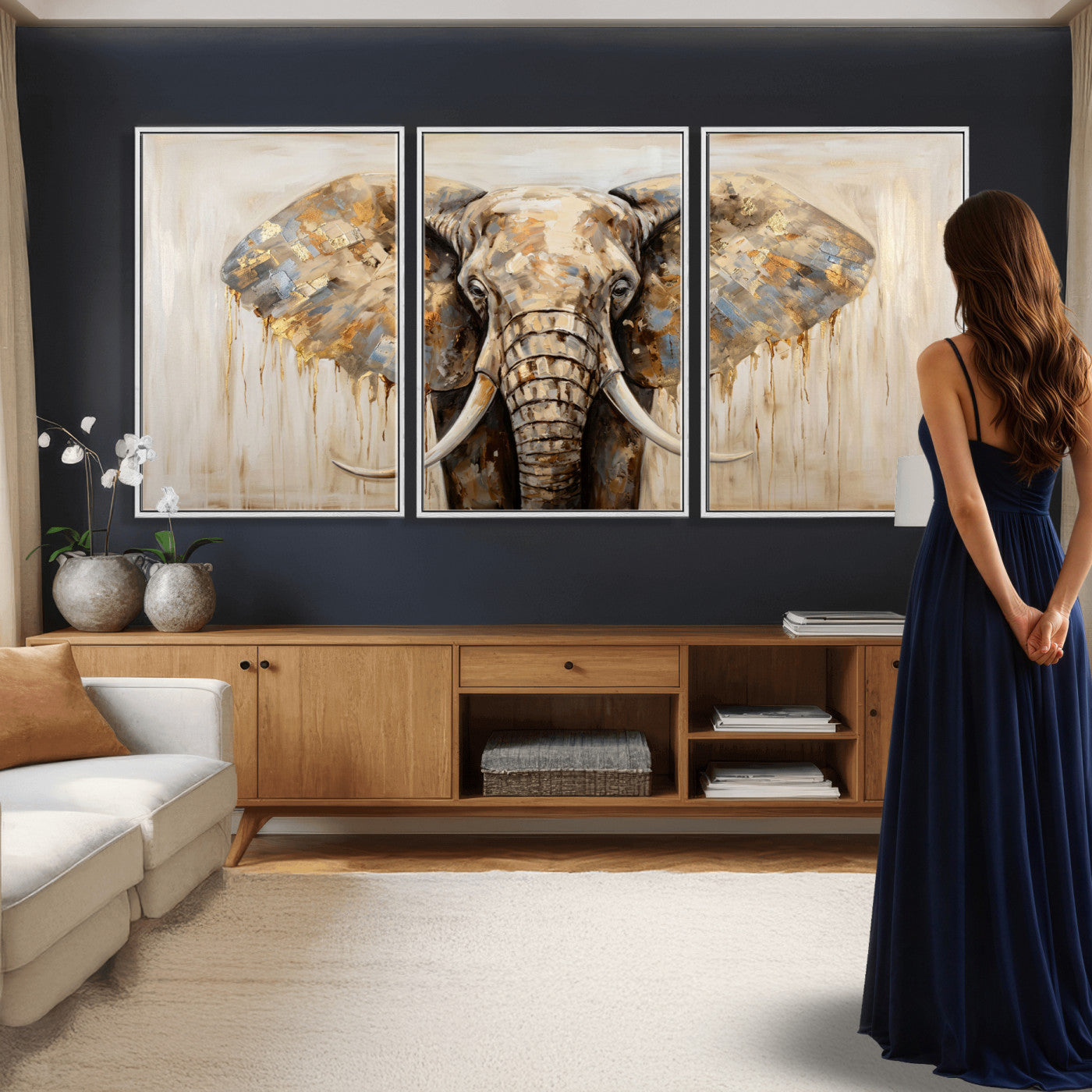 95819221-MGV-CV-36X24 - Gold Leaf Elephant Canvas Wall Art Abstract African Wildlife Painting Print