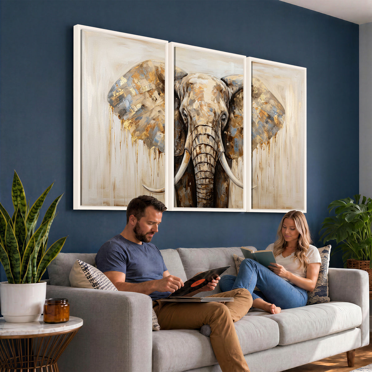 95819221-MGV-CV-36X24 - Gold Leaf Elephant Canvas Wall Art Abstract African Wildlife Painting Print